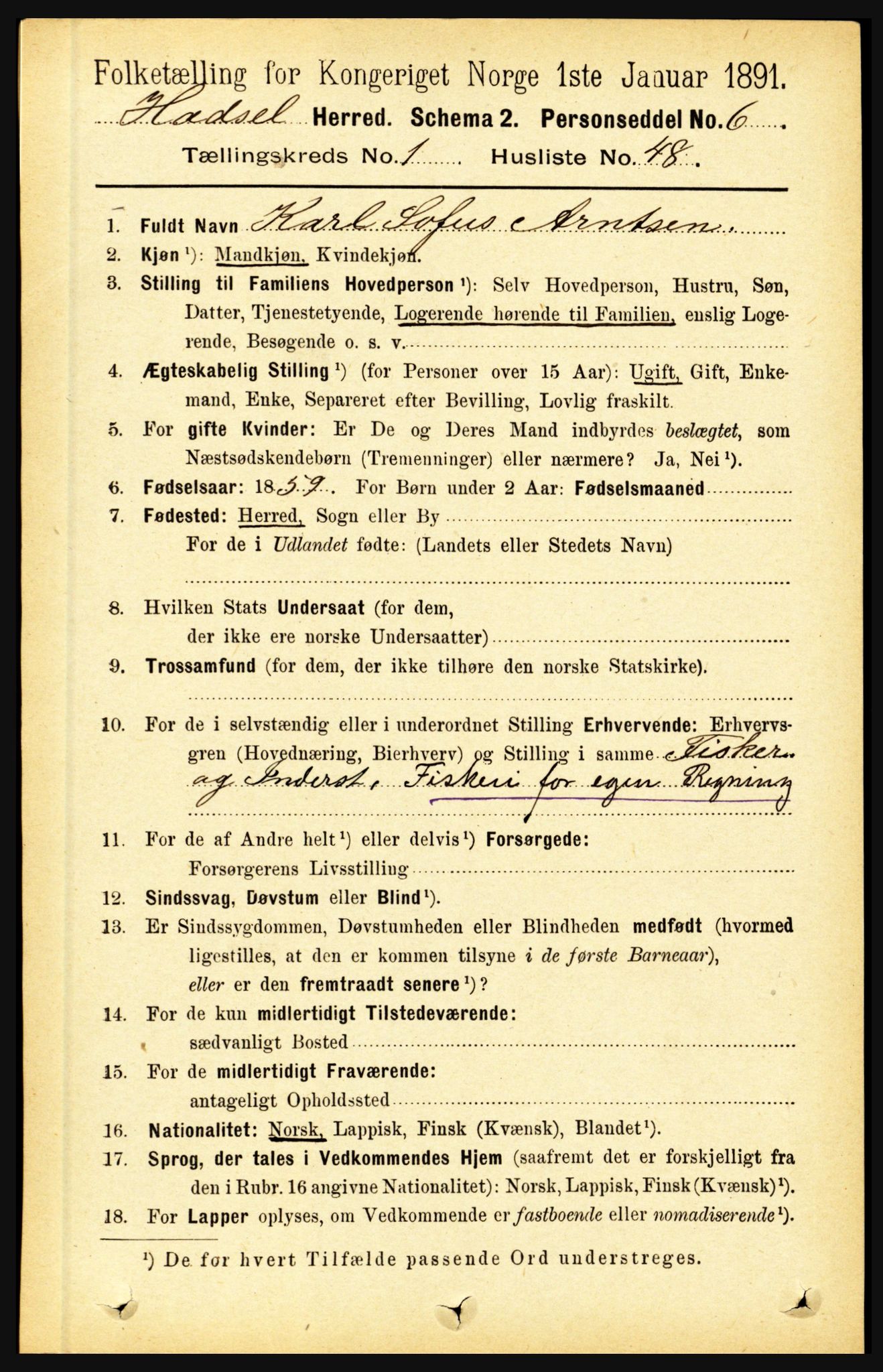 RA, Folketelling 1891 for 1866 Hadsel herred, 1891, s. 452