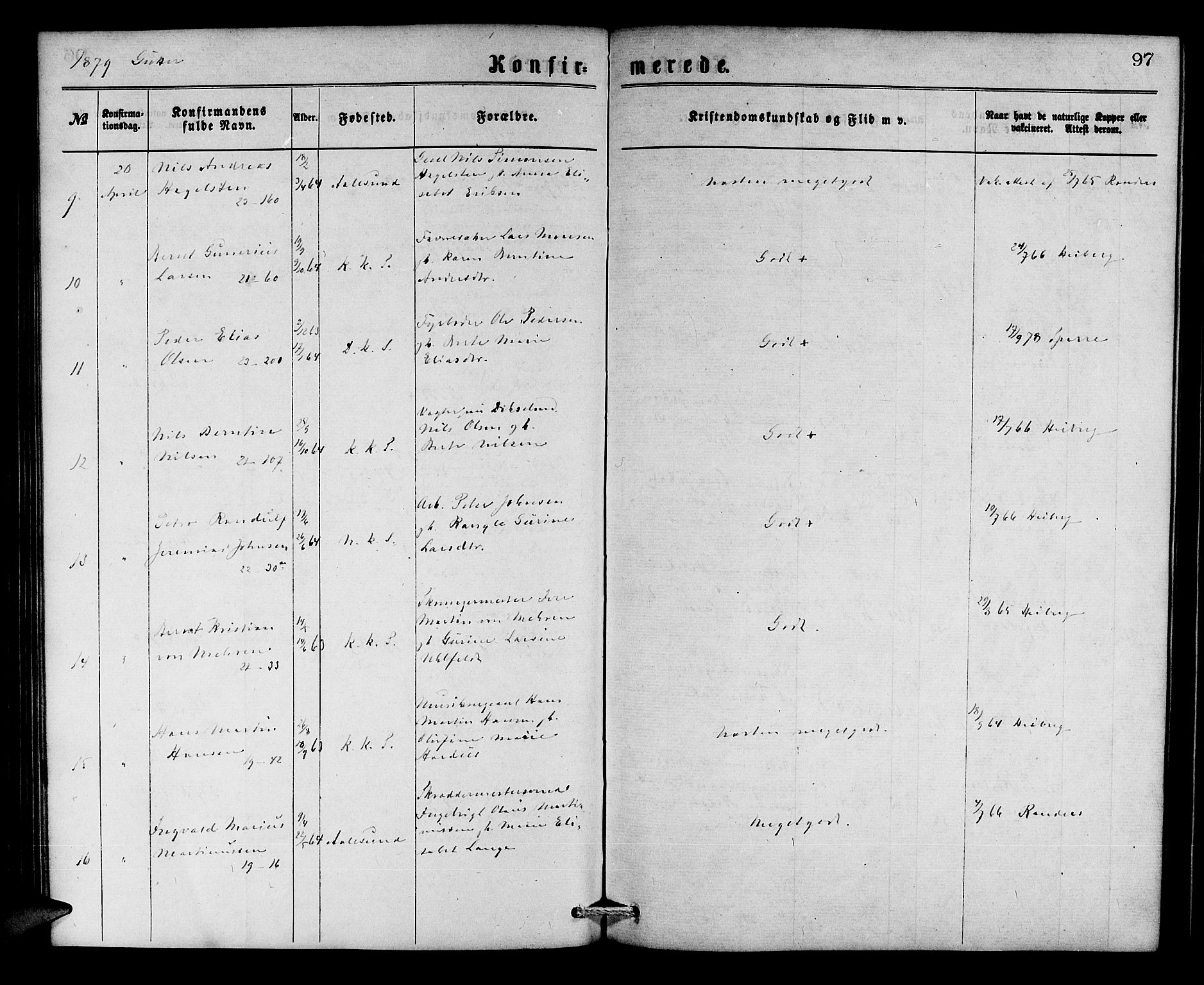 Korskirken sokneprestembete, SAB/A-76101/H/Hab: Klokkerbok nr. C 2, 1869-1879, s. 97