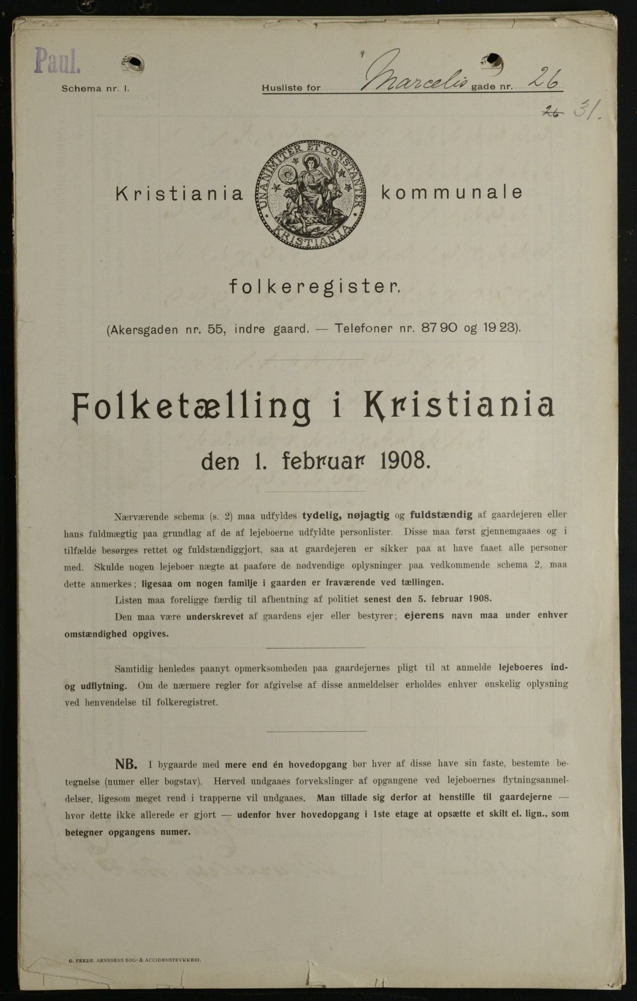 OBA, Kommunal folketelling 1.2.1908 for Kristiania kjøpstad, 1908, s. 57788