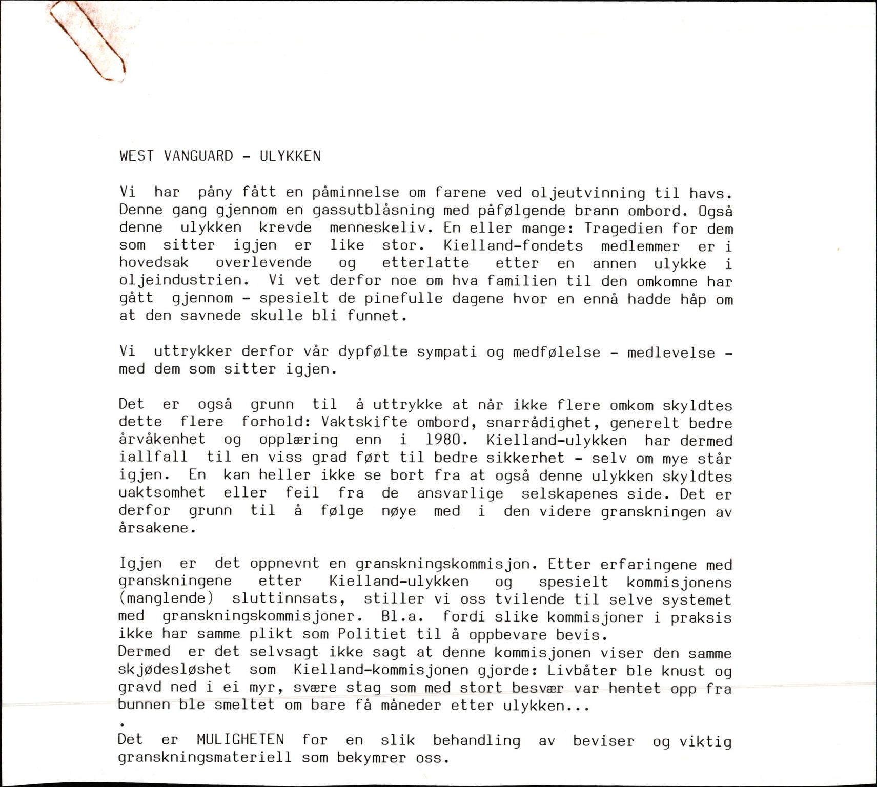 Pa 1660 - Kielland- fondet, SAST/A-102242/X/Xa/L0001: Rapport til overlevende og etterlatte/ Kielland Bulletin, 1980-1998