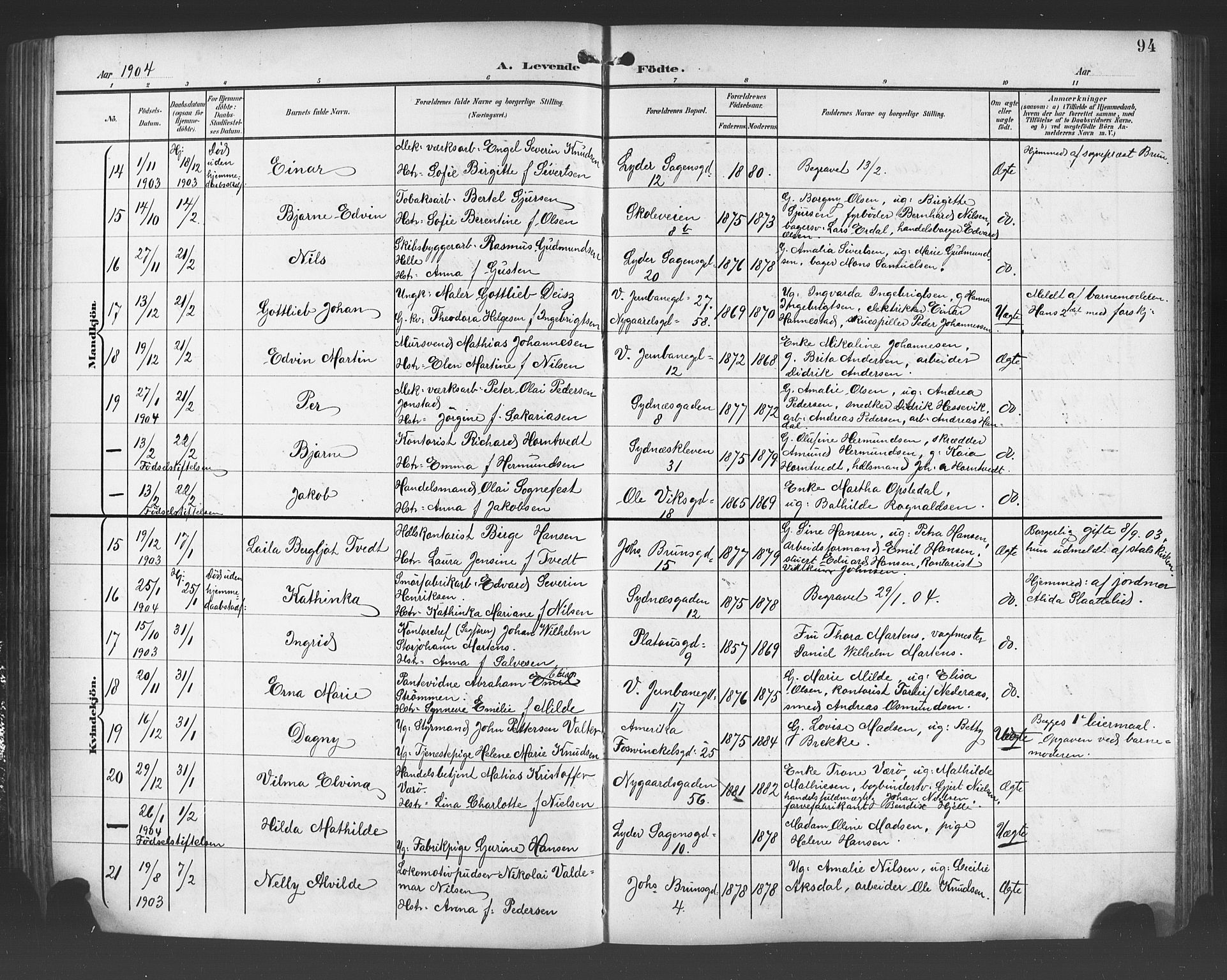 Johanneskirken sokneprestembete, AV/SAB-A-76001/H/Hab: Klokkerbok nr. A 2, 1900-1912, s. 94