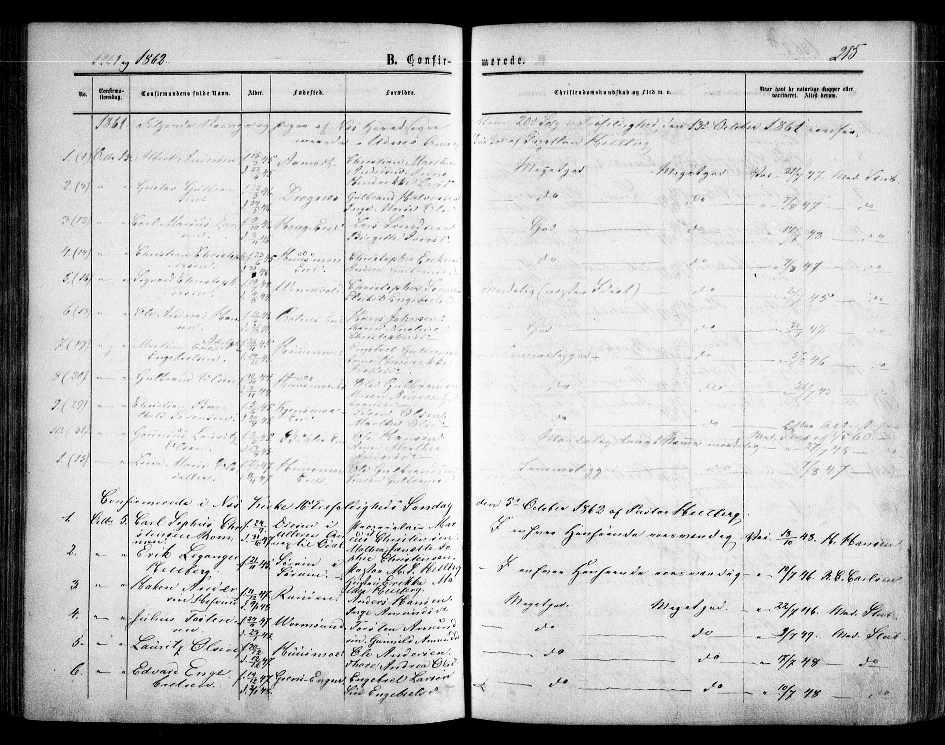 Nes prestekontor Kirkebøker, SAO/A-10410/F/Fa/L0008: Ministerialbok nr. I 8, 1859-1874, s. 215