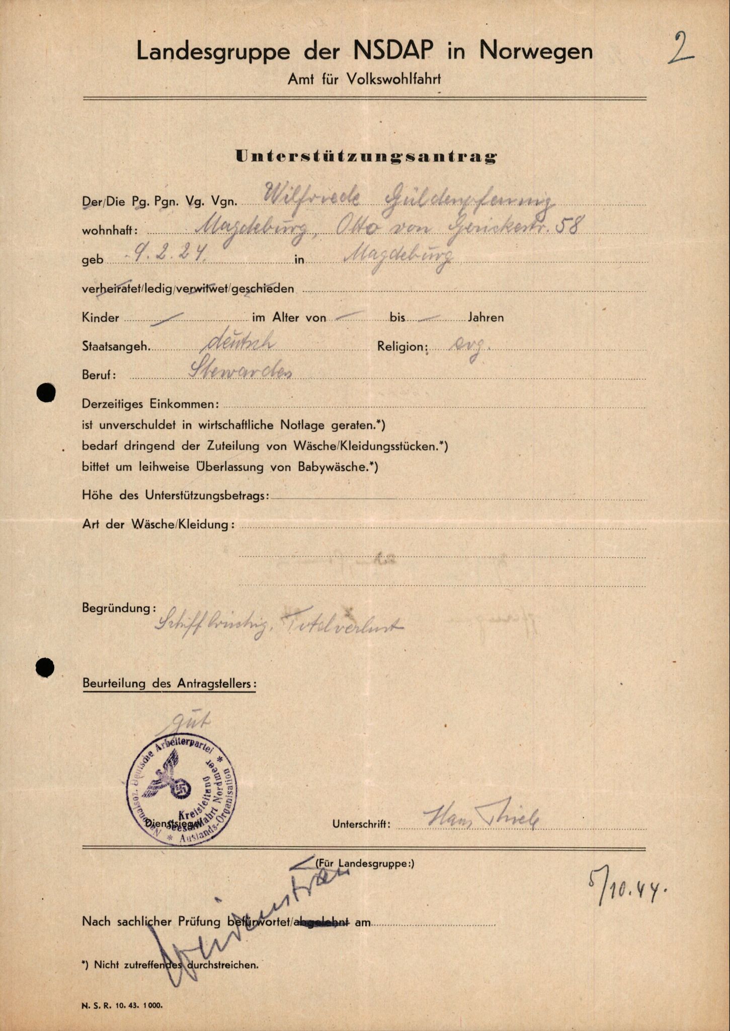 Forsvarets Overkommando. 2 kontor. Arkiv 11.4. Spredte tyske arkivsaker, AV/RA-RAFA-7031/D/Dar/Darb/L0015: Reichskommissariat - NSDAP in Norwegen, 1938-1945, s. 689