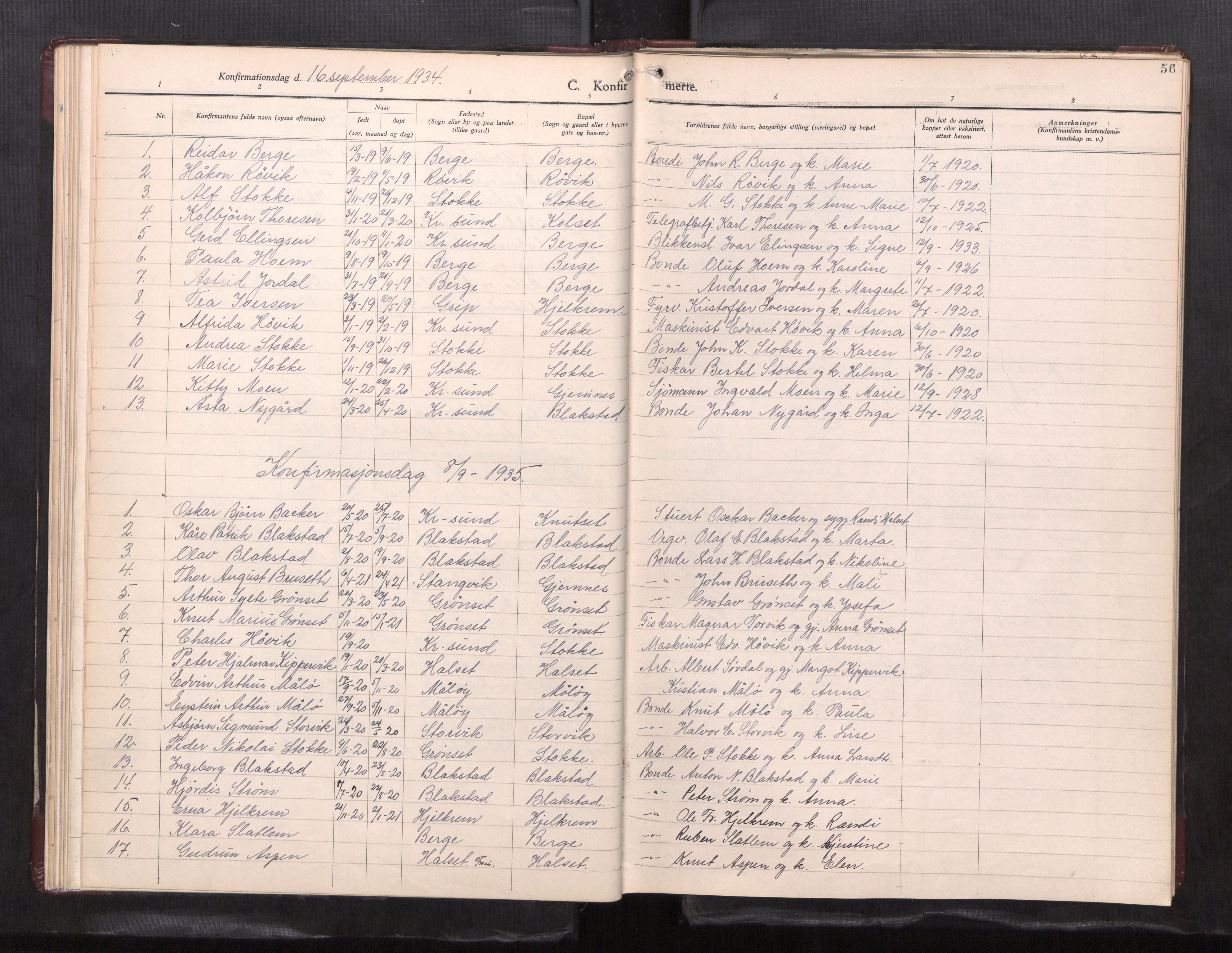 Ministerialprotokoller, klokkerbøker og fødselsregistre - Møre og Romsdal, AV/SAT-A-1454/585/L0974: Klokkerbok nr. 585---, 1930-1960, s. 56