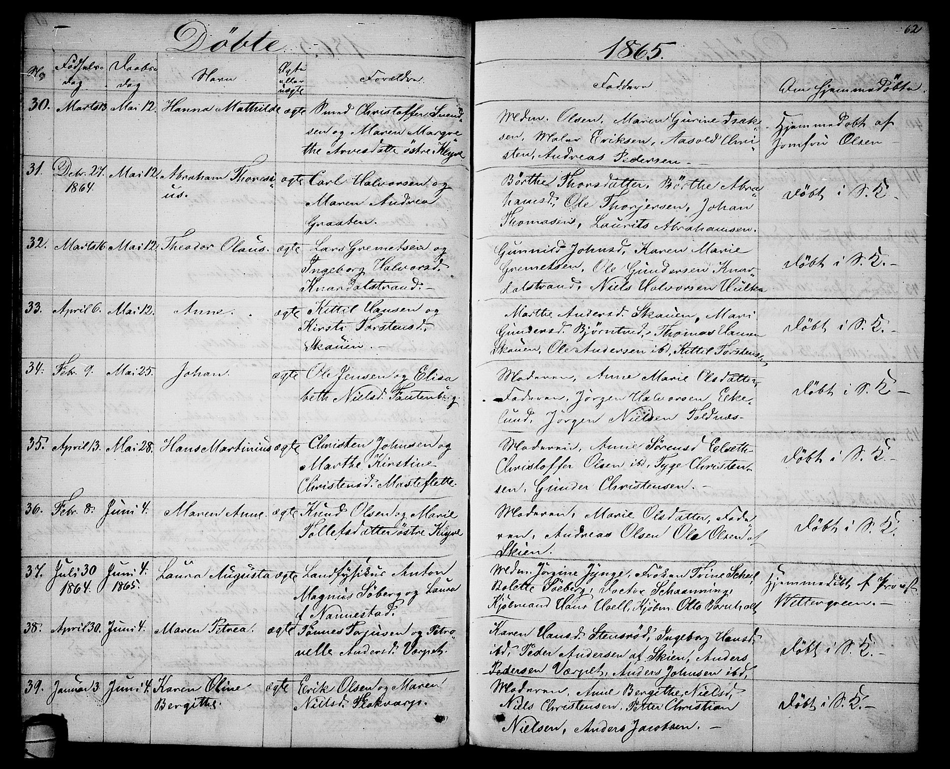 Solum kirkebøker, AV/SAKO-A-306/G/Ga/L0004: Klokkerbok nr. I 4, 1859-1876, s. 62