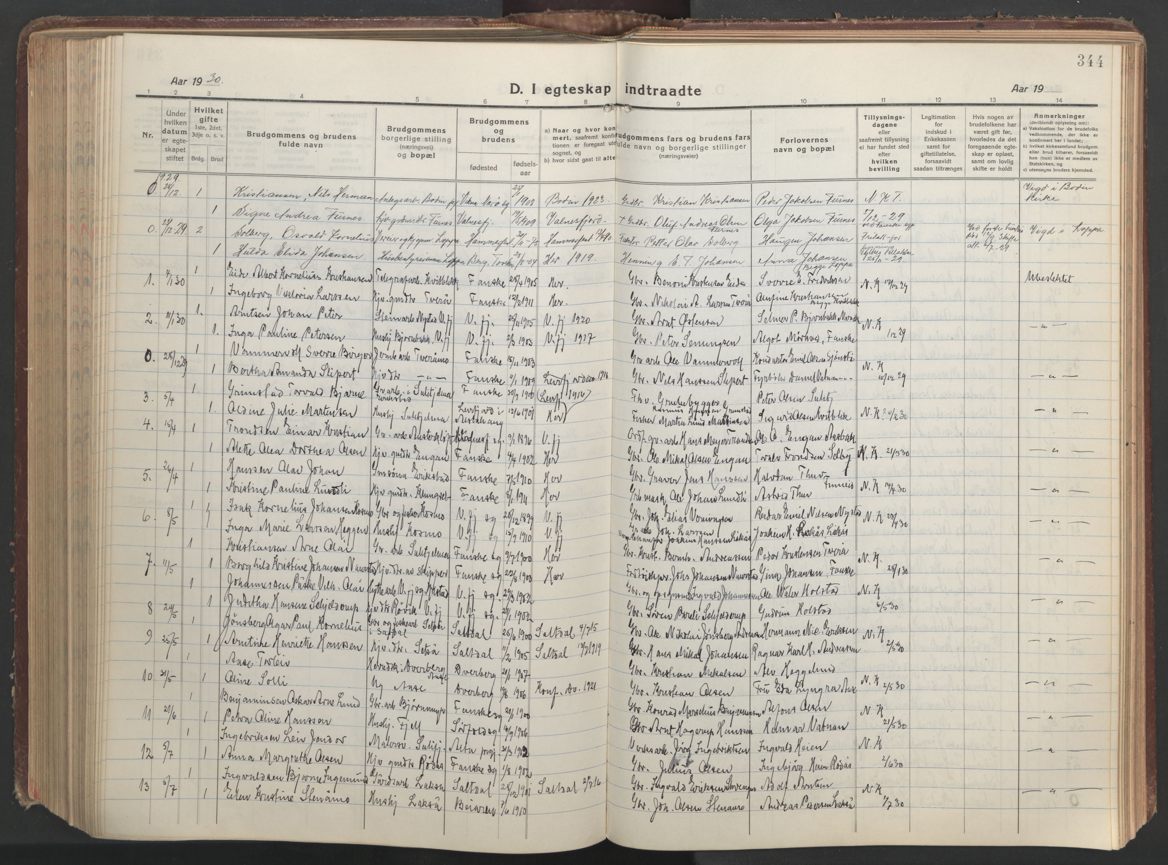 Ministerialprotokoller, klokkerbøker og fødselsregistre - Nordland, AV/SAT-A-1459/849/L0700: Klokkerbok nr. 849C01, 1919-1946, s. 344