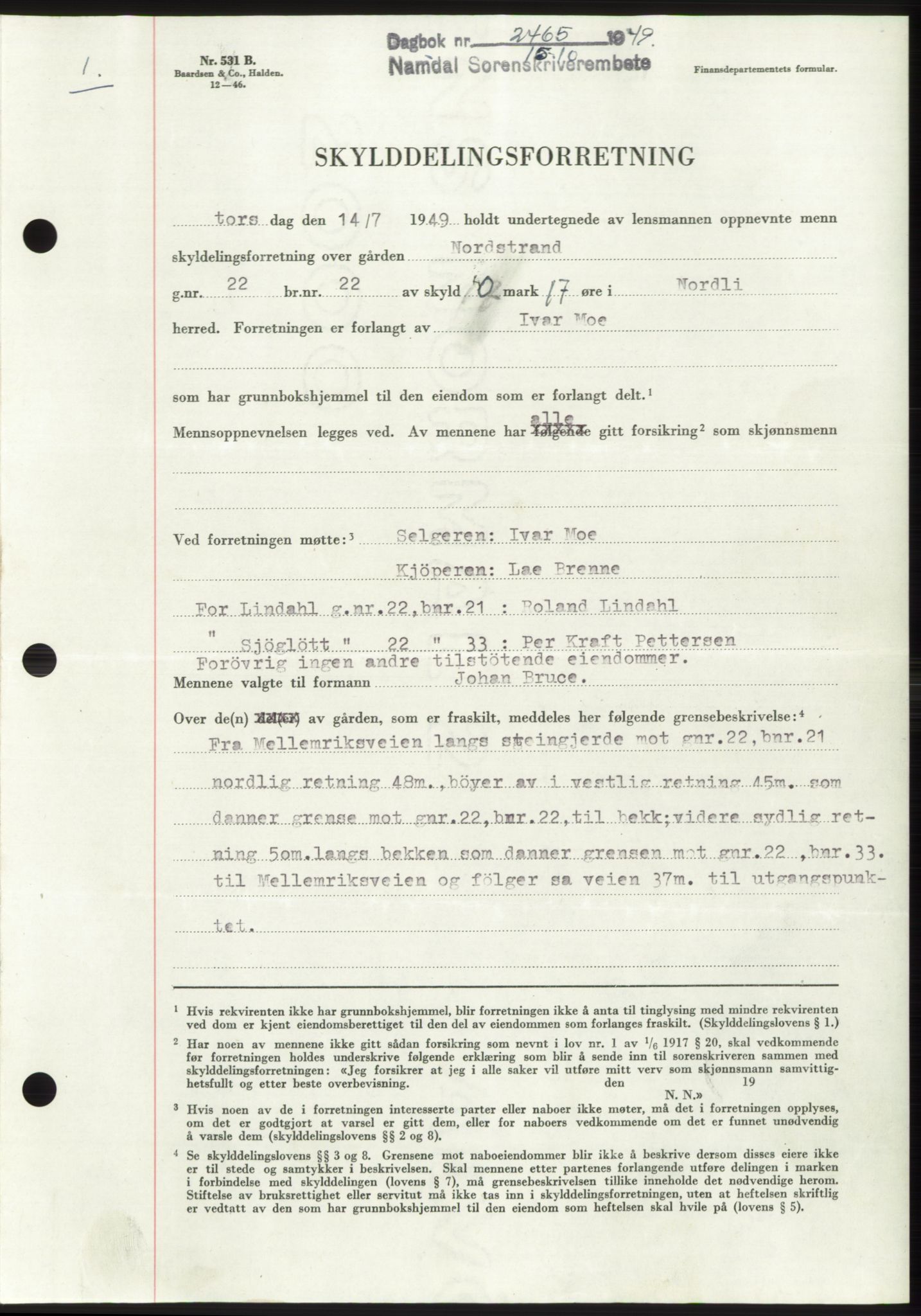Namdal sorenskriveri, SAT/A-4133/1/2/2C: Pantebok nr. -, 1949-1949, Dagboknr: 2465/1949