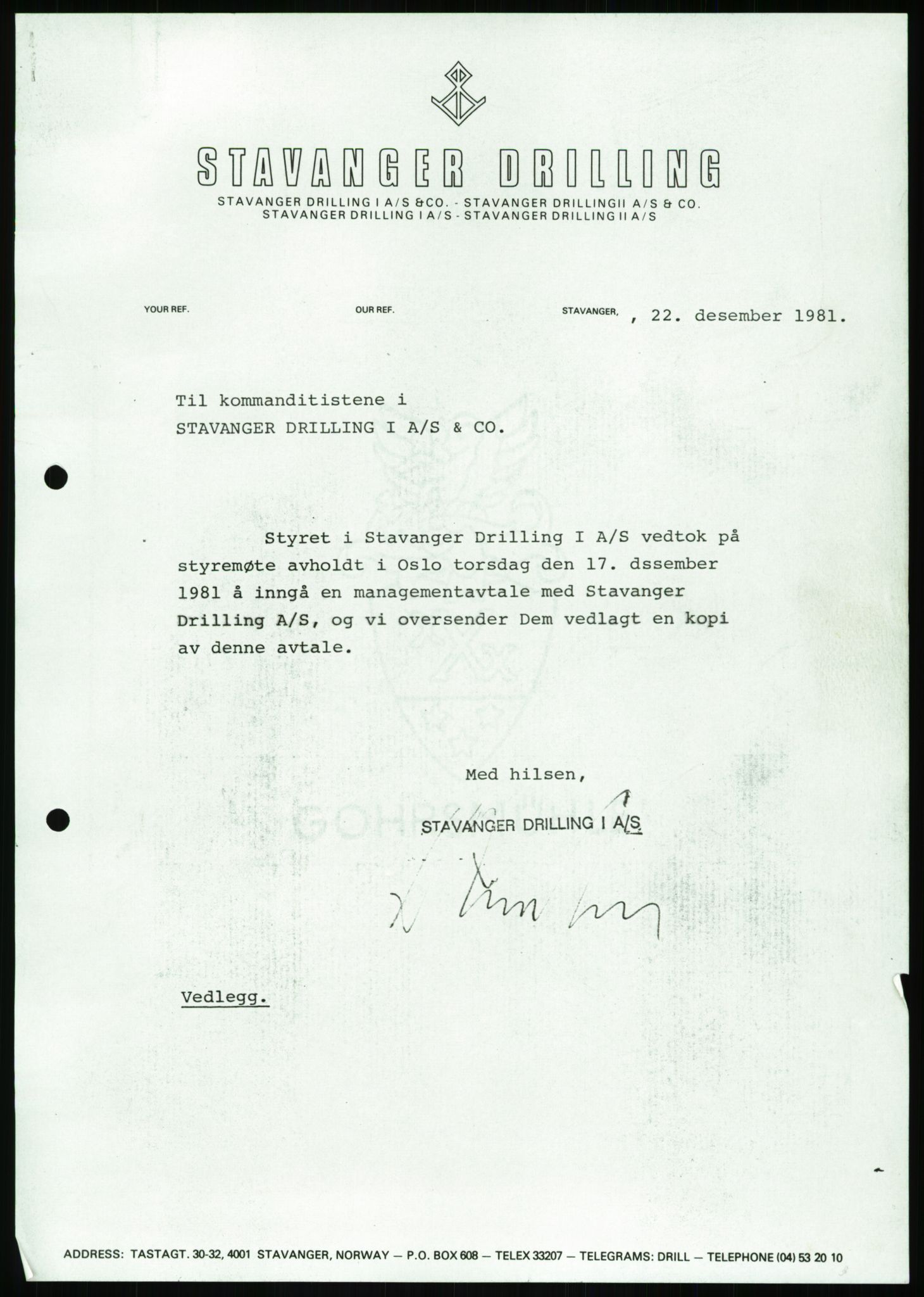 Pa 1503 - Stavanger Drilling AS, AV/SAST-A-101906/A/Ab/Abc/L0005: Styrekorrespondanse Stavanger Drilling I A/S, 1981-1985, s. 2