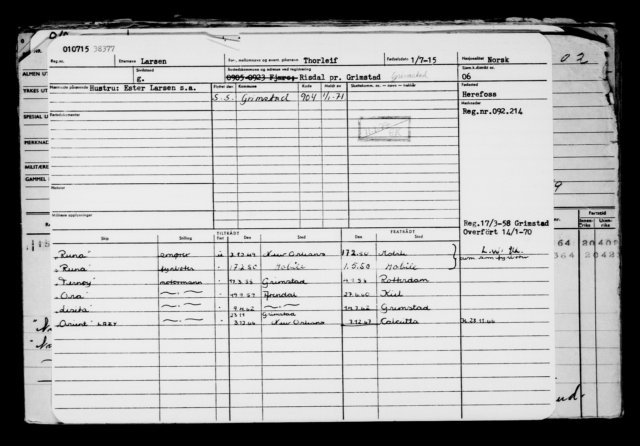 Direktoratet for sjømenn, AV/RA-S-3545/G/Gb/L0131: Hovedkort, 1915, s. 15