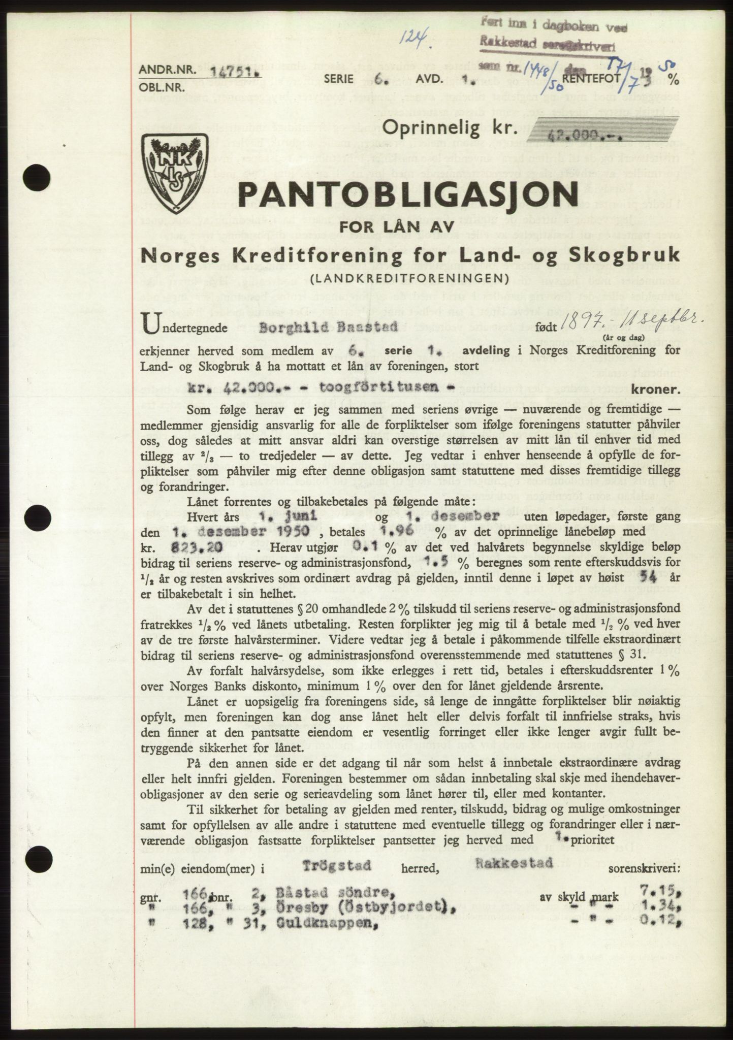 Rakkestad sorenskriveri, SAO/A-10686/G/Gb/Gba/Gbac/L0012: Pantebok nr. B1-4 og B16-20, 1949-1950, Dagboknr: 1448/1950