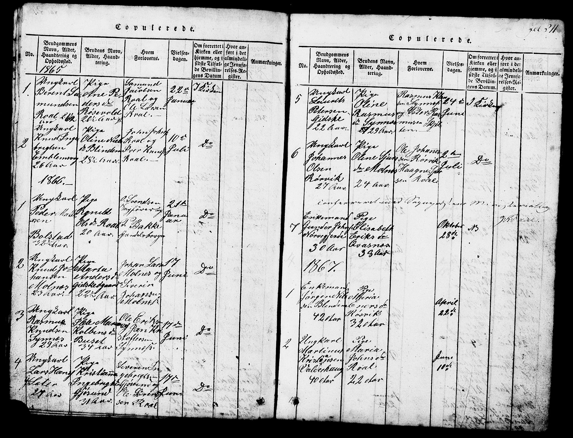 Ministerialprotokoller, klokkerbøker og fødselsregistre - Møre og Romsdal, AV/SAT-A-1454/537/L0520: Klokkerbok nr. 537C01, 1819-1868, s. 211