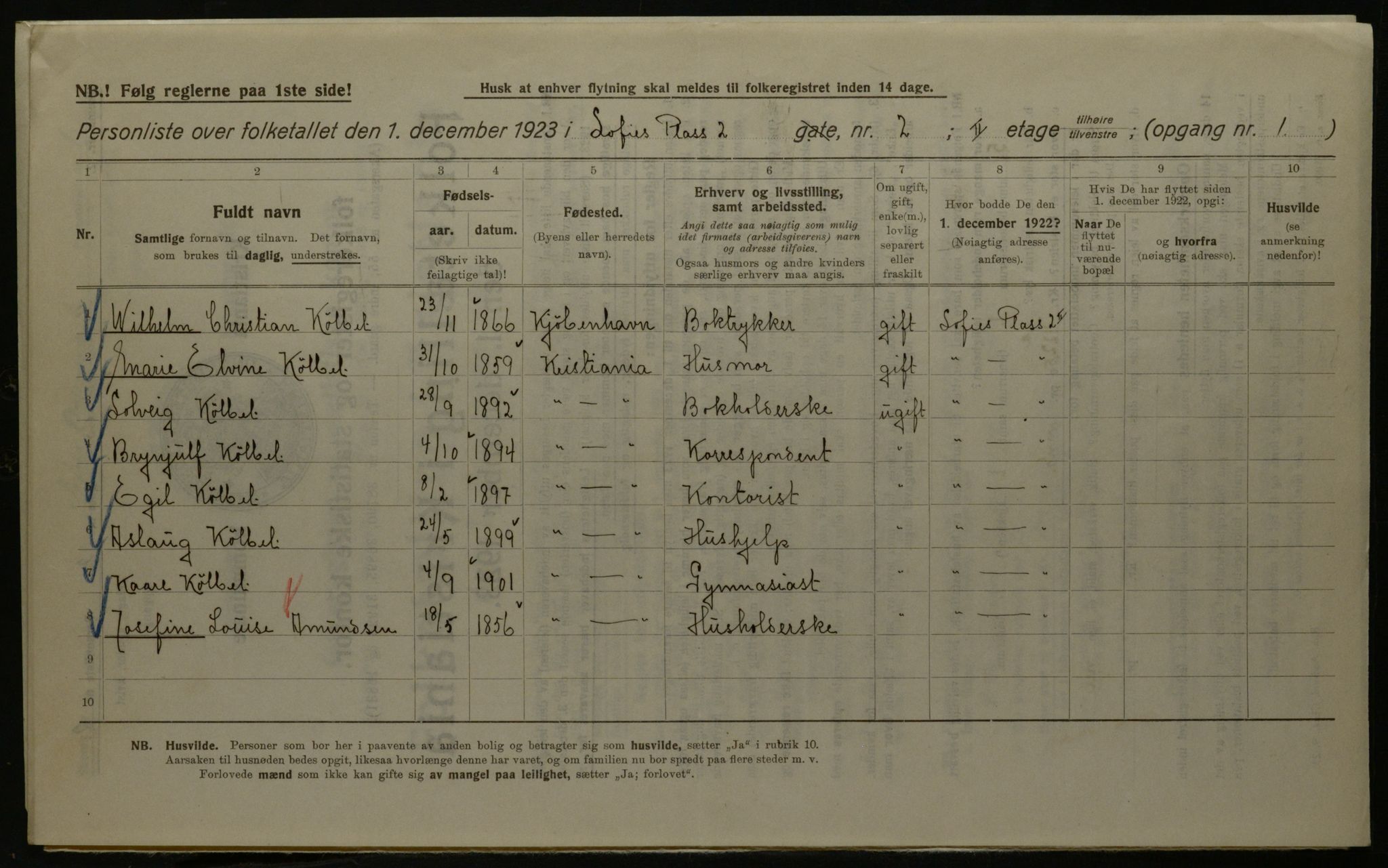 OBA, Kommunal folketelling 1.12.1923 for Kristiania, 1923, s. 109514