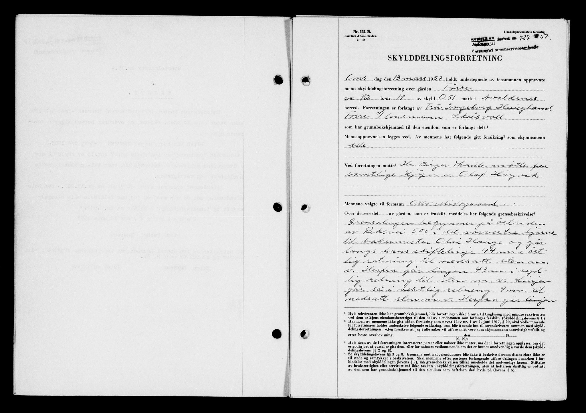 Karmsund sorenskriveri, SAST/A-100311/01/II/IIB/L0124: Pantebok nr. 104A, 1957-1957, Dagboknr: 727/1957