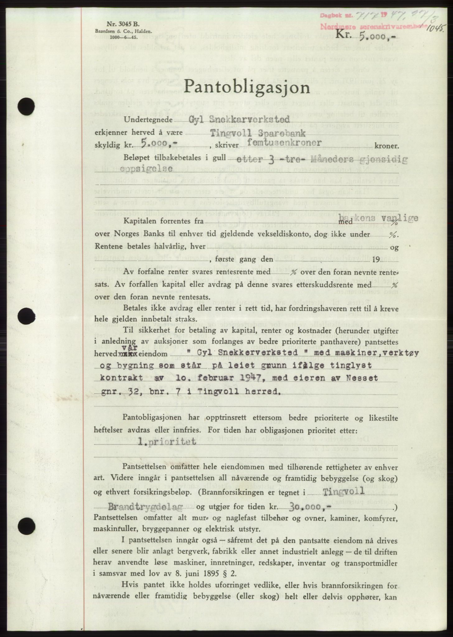 Nordmøre sorenskriveri, SAT/A-4132/1/2/2Ca: Pantebok nr. B95, 1946-1947, Dagboknr: 717/1947