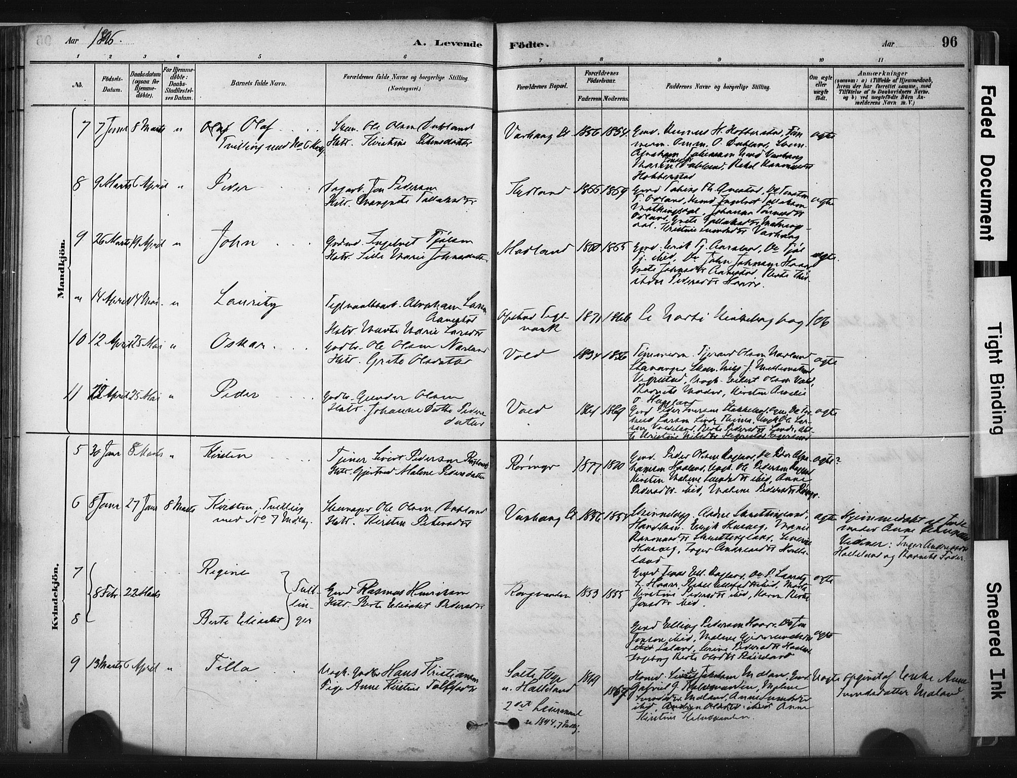 Hå sokneprestkontor, AV/SAST-A-101801/001/30BA/L0011: Ministerialbok nr. A 10, 1879-1900, s. 96
