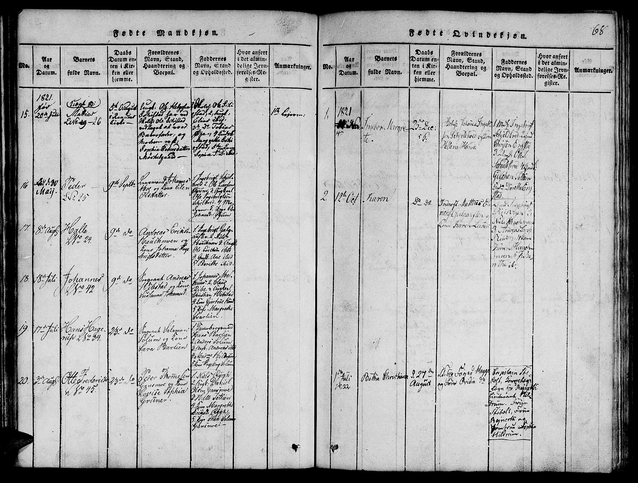 Ministerialprotokoller, klokkerbøker og fødselsregistre - Nord-Trøndelag, SAT/A-1458/764/L0546: Ministerialbok nr. 764A06 /1, 1816-1823, s. 68