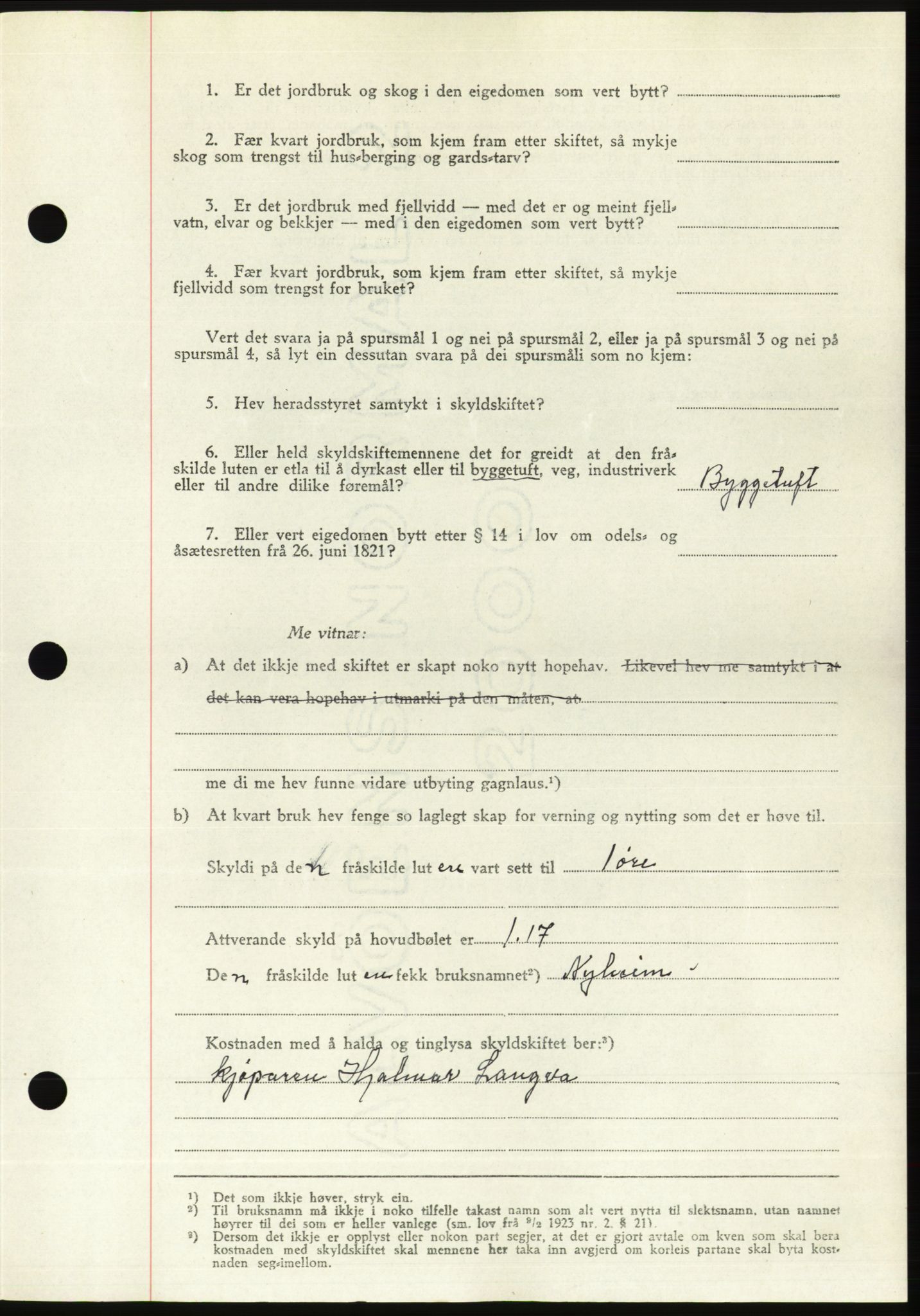 Søre Sunnmøre sorenskriveri, AV/SAT-A-4122/1/2/2C/L0081: Pantebok nr. 7A, 1947-1948, Dagboknr: 1364/1947