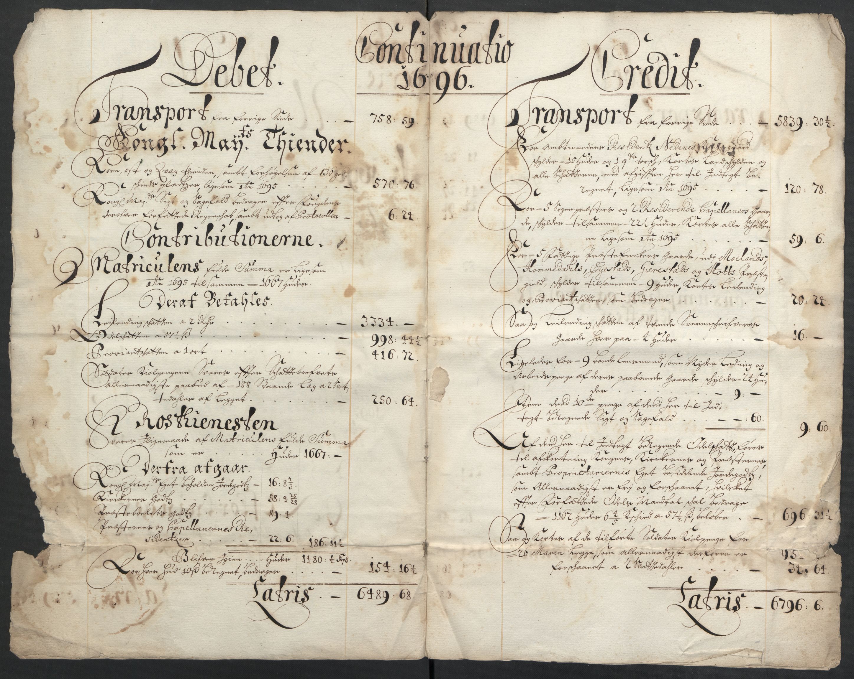 Rentekammeret inntil 1814, Reviderte regnskaper, Fogderegnskap, AV/RA-EA-4092/R39/L2313: Fogderegnskap Nedenes, 1696-1697, s. 5