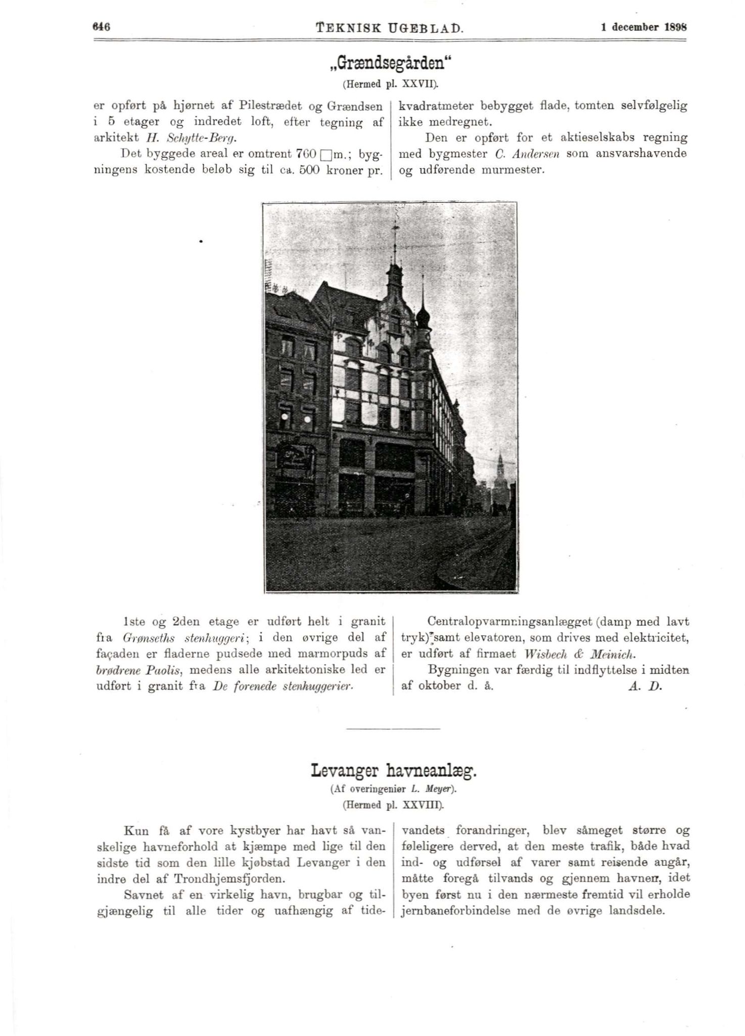 Bård Toldnes samling - lokalia fra Levanger, TIKA/PA-1549/G/L0013: Kopier av Teknisk Ukeblad, 1898