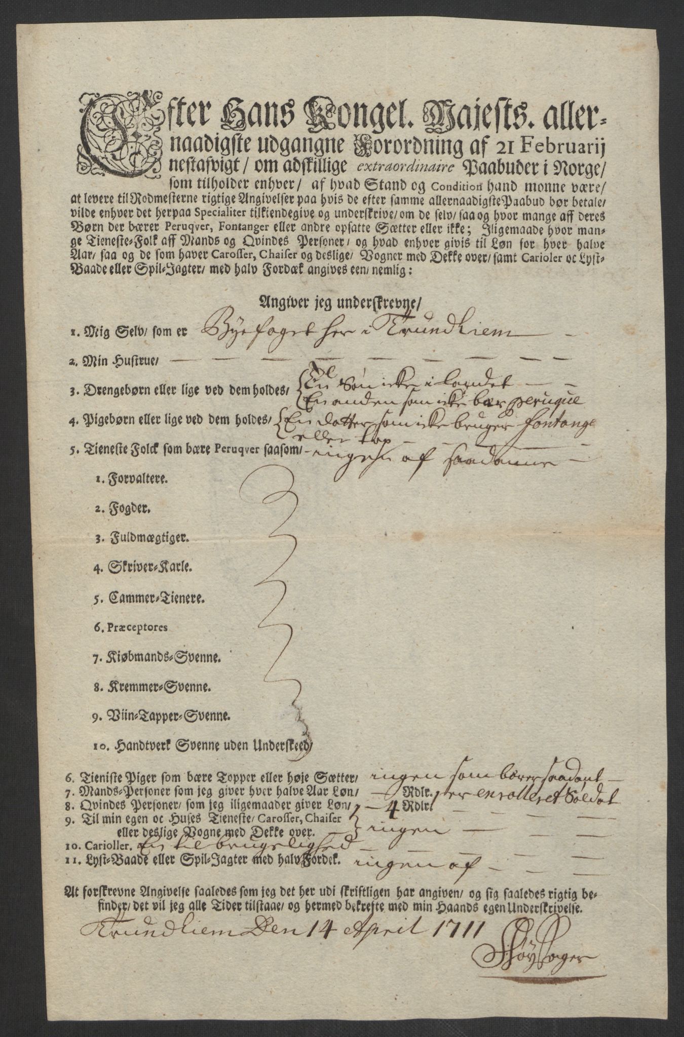 Rentekammeret inntil 1814, Reviderte regnskaper, Byregnskaper, AV/RA-EA-4066/R/Rs/L0507: [S3] Kontribusjonsregnskap, 1699-1711, s. 527