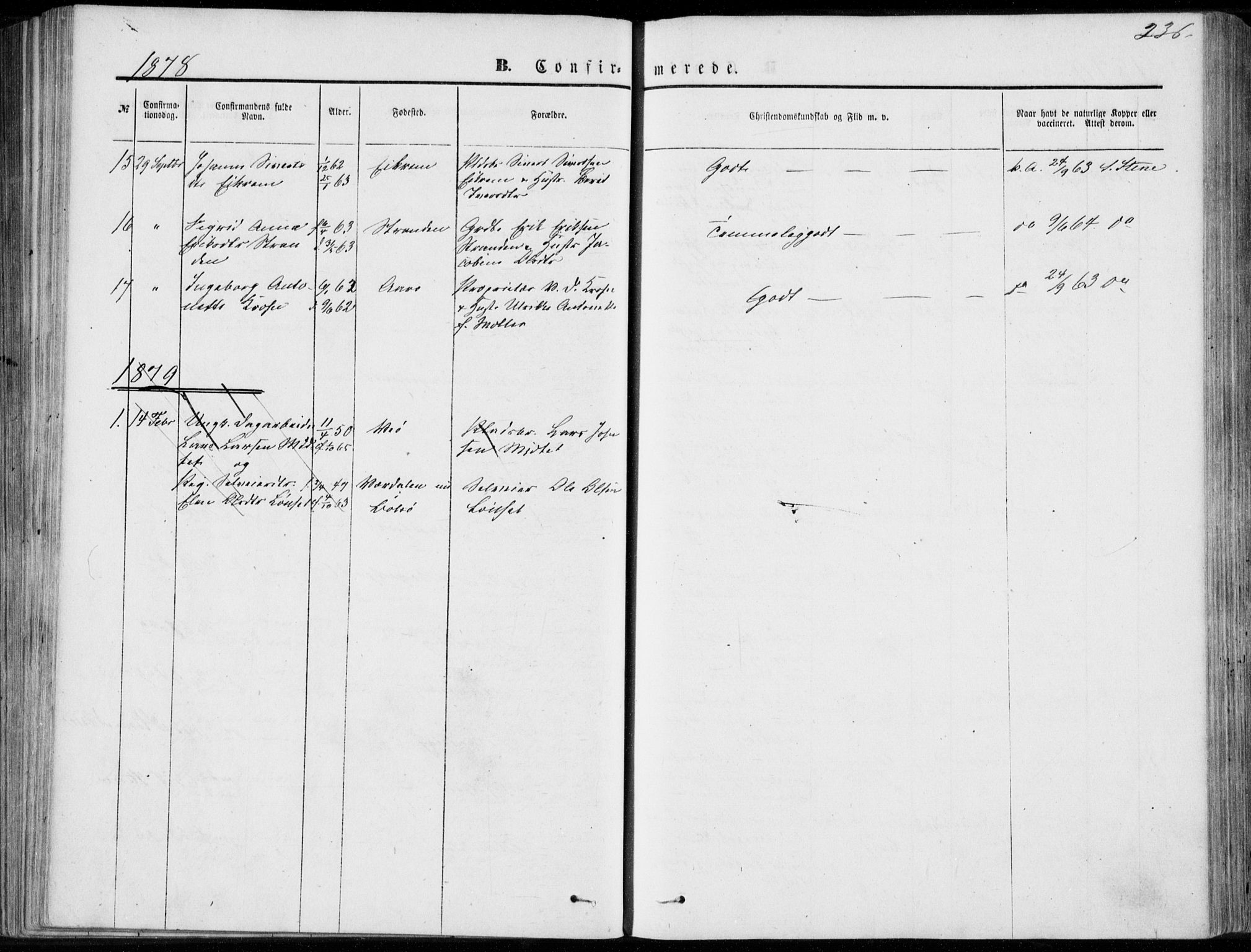 Ministerialprotokoller, klokkerbøker og fødselsregistre - Møre og Romsdal, AV/SAT-A-1454/555/L0655: Ministerialbok nr. 555A05, 1869-1886, s. 236