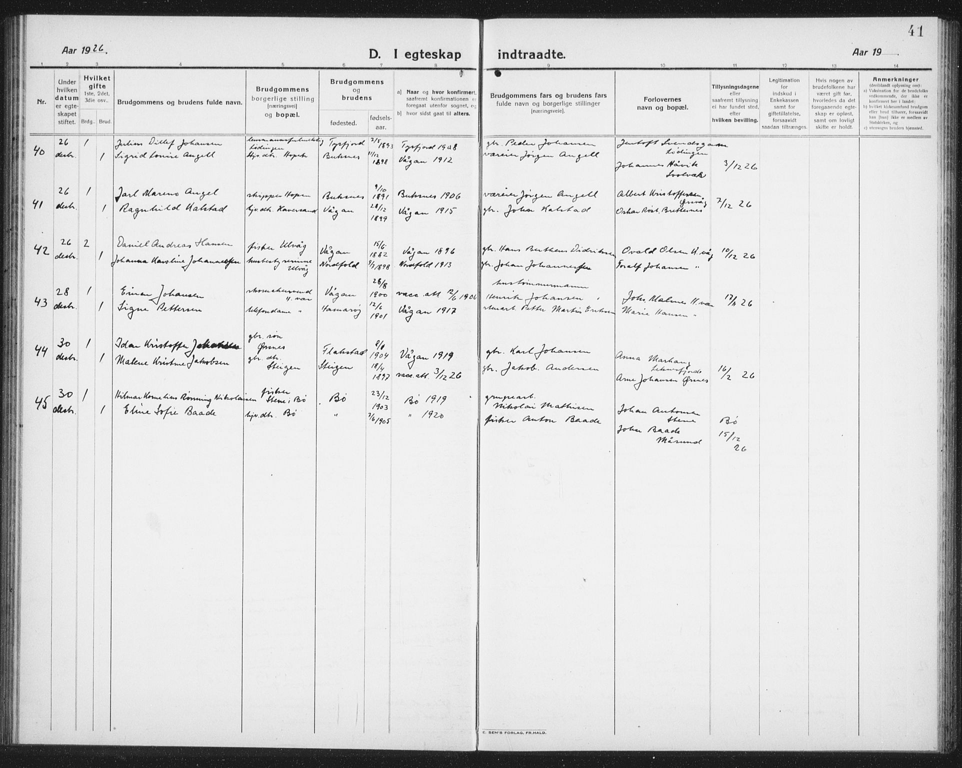 Ministerialprotokoller, klokkerbøker og fødselsregistre - Nordland, SAT/A-1459/874/L1082: Klokkerbok nr. 874C11, 1920-1939, s. 41