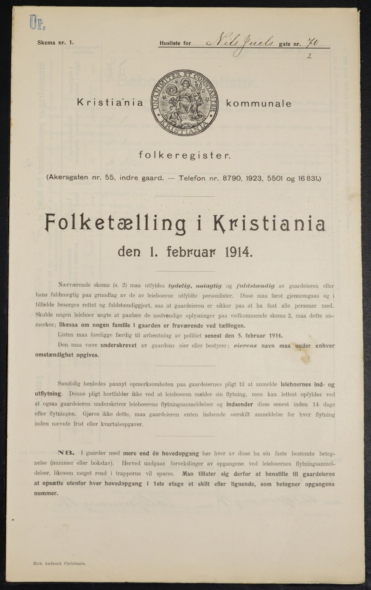 OBA, Kommunal folketelling 1.2.1914 for Kristiania, 1914, s. 70946