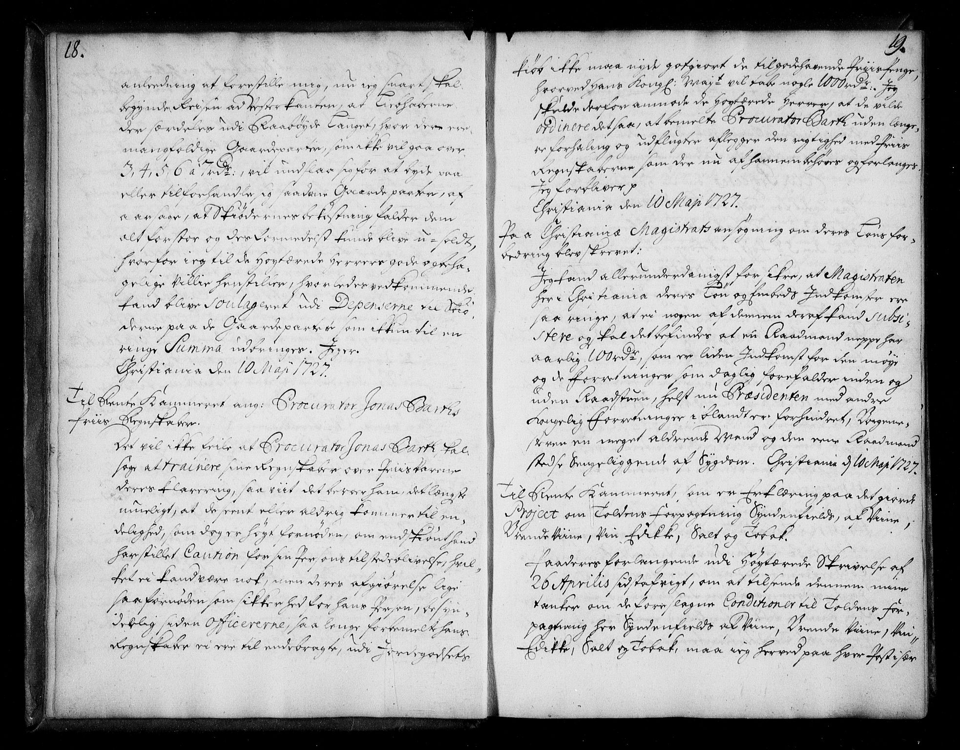Stattholderembetet 1572-1771, AV/RA-EA-2870/Be/L0009: Allmenn kopibok, ikke autorisert, 1727-1729, s. 18-19