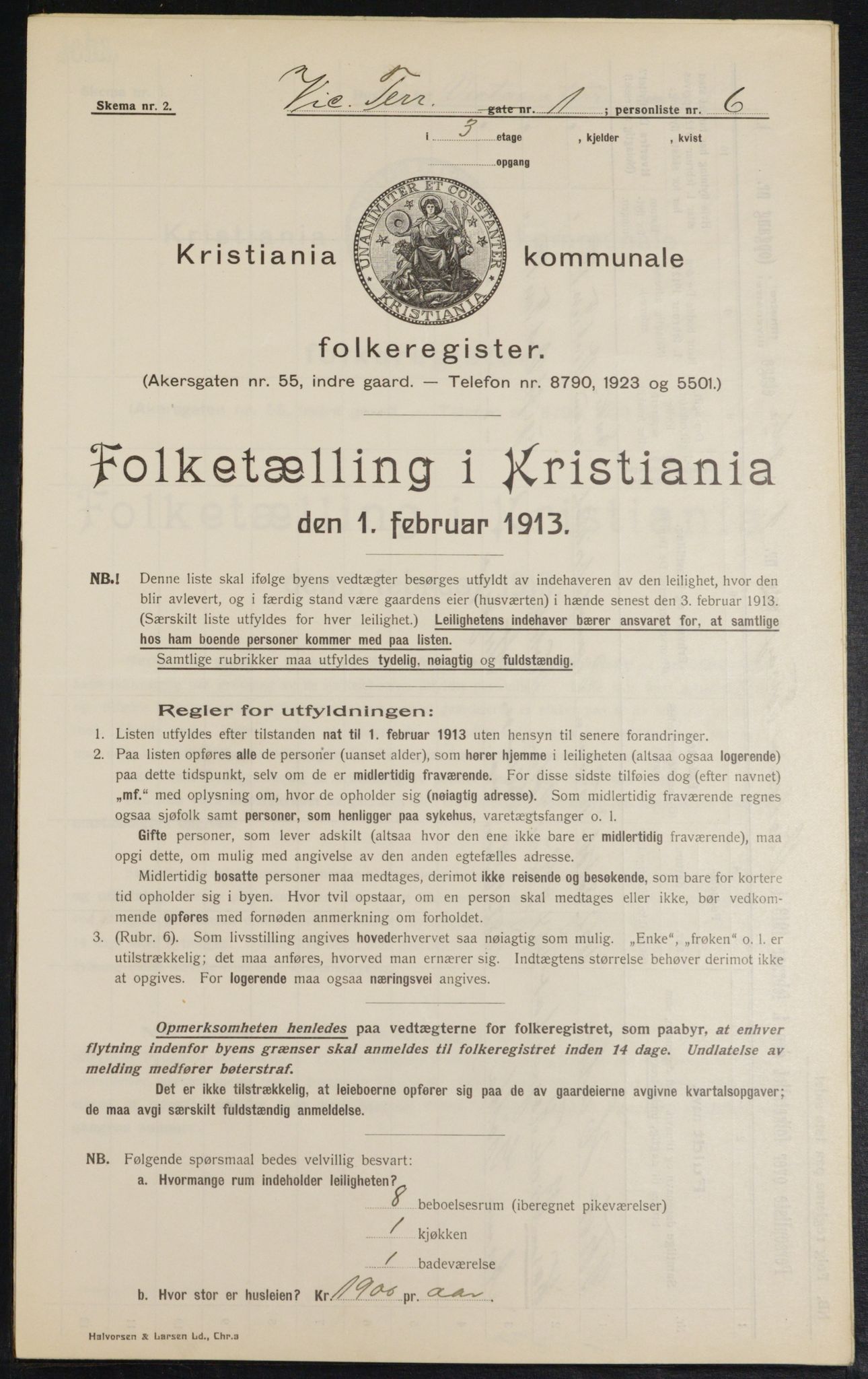 OBA, Kommunal folketelling 1.2.1913 for Kristiania, 1913, s. 123355