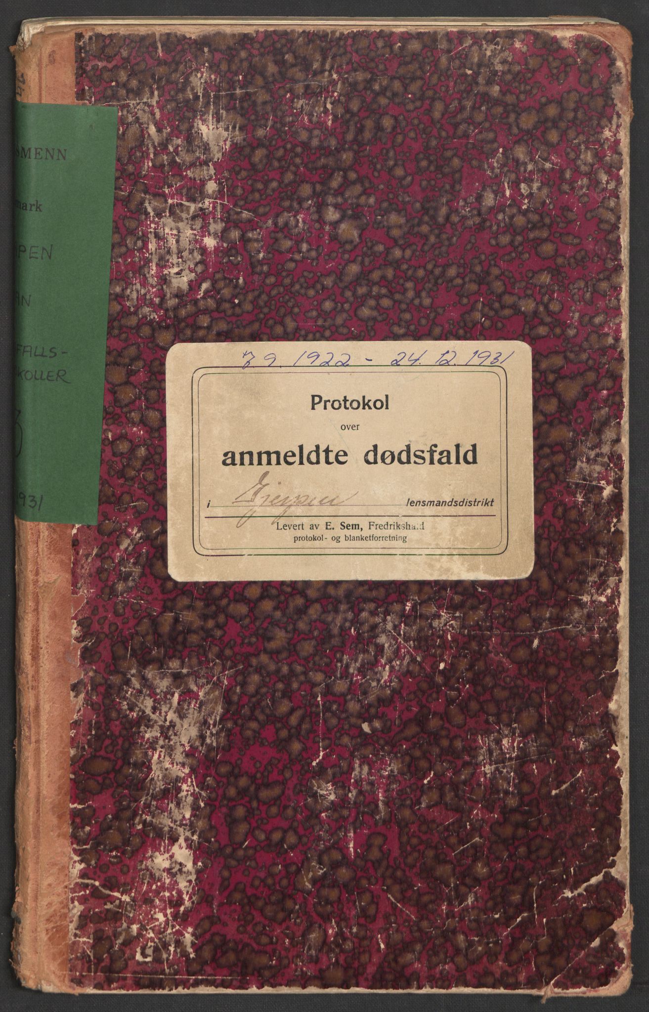 Gjerpen og Siljan lensmannskontor, AV/SAKO-A-555/H/Ha/L0003: Dødsfallsprotokoll, 1922-1931