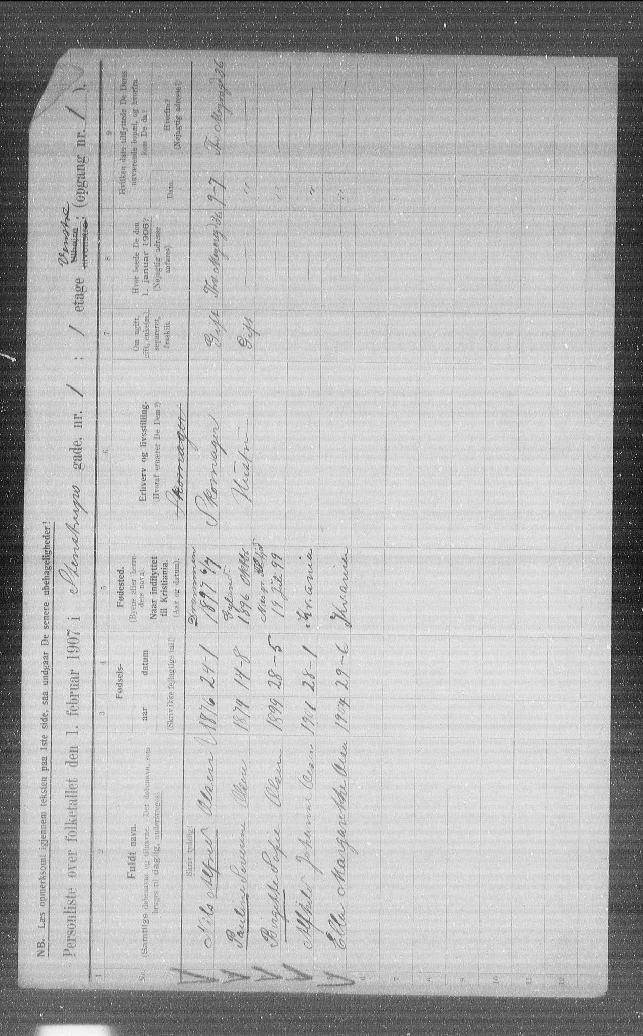 OBA, Kommunal folketelling 1.2.1907 for Kristiania kjøpstad, 1907, s. 51347