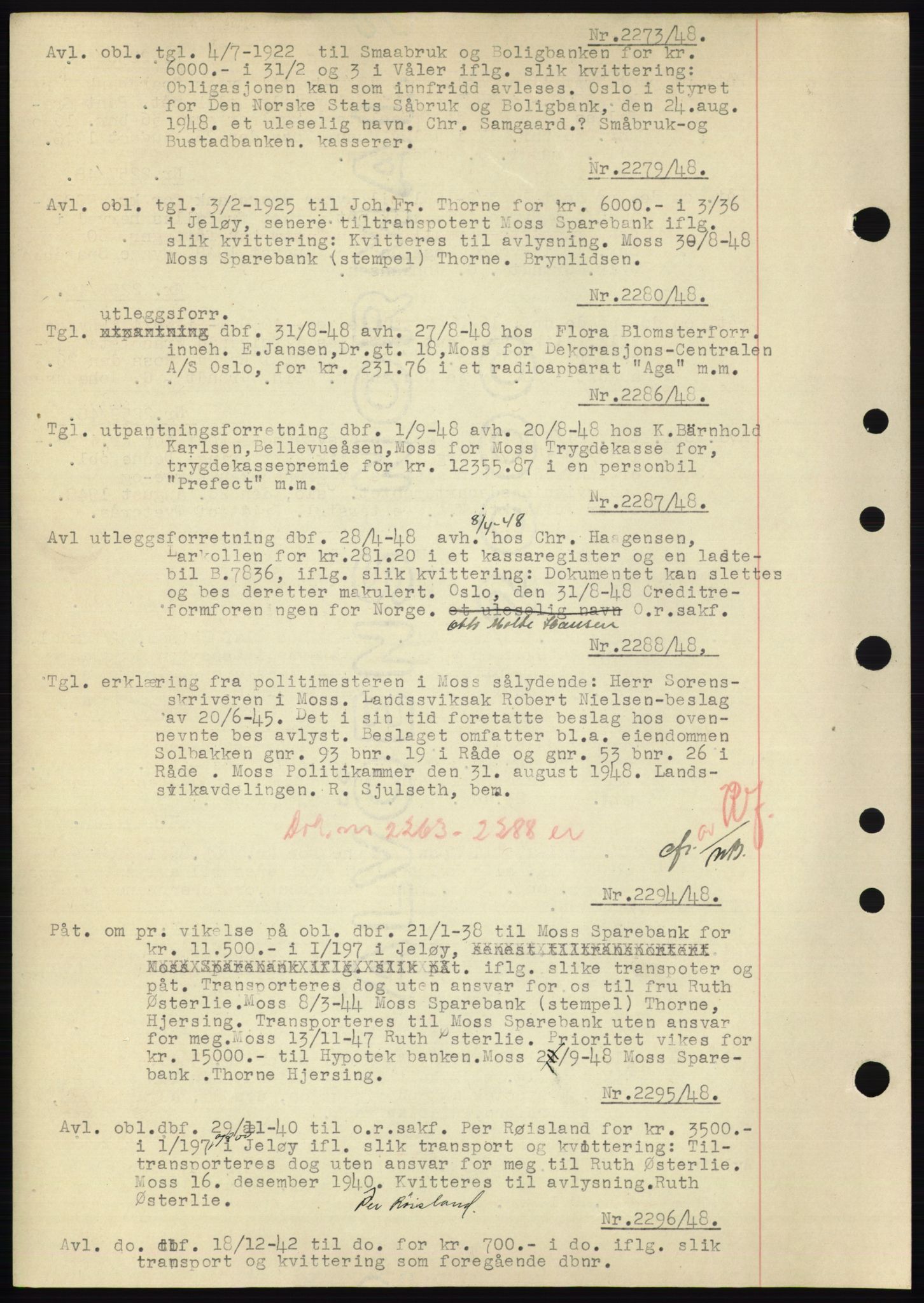 Moss sorenskriveri, SAO/A-10168: Pantebok nr. C10, 1938-1950, Dagboknr: 2273/1948