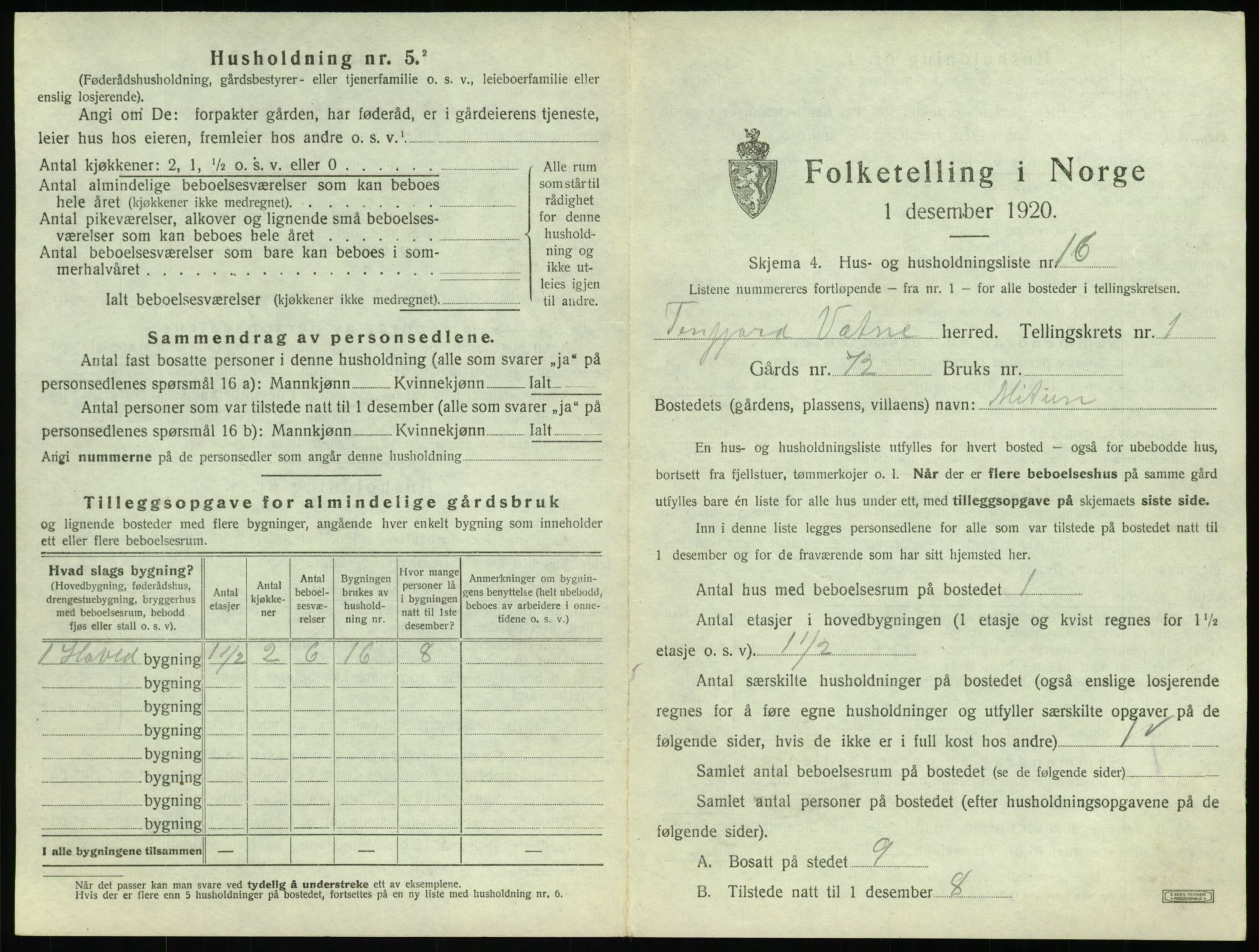 SAT, Folketelling 1920 for 1530 Vatne herred, 1920, s. 70