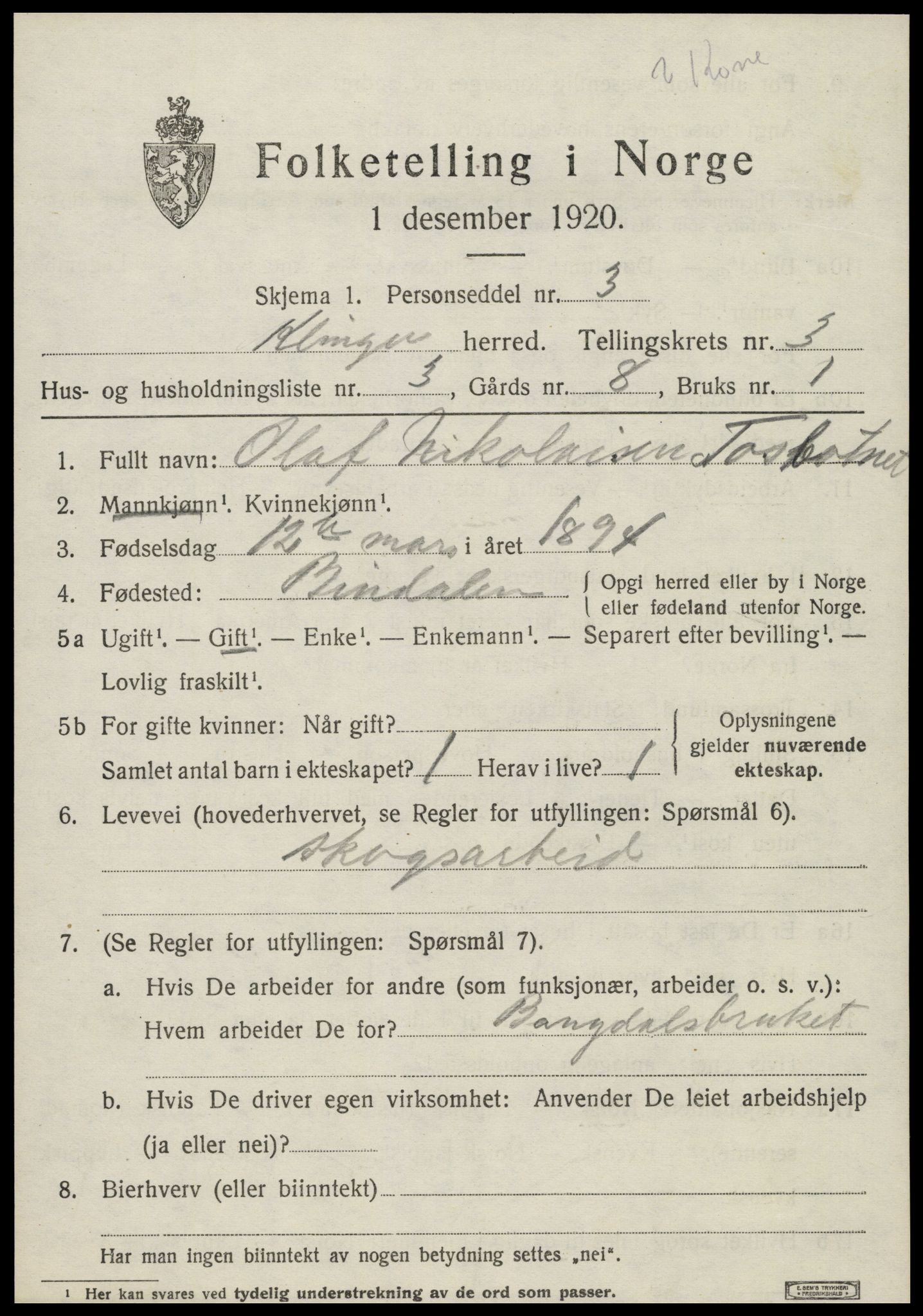 SAT, Folketelling 1920 for 1746 Klinga herred, 1920, s. 2089