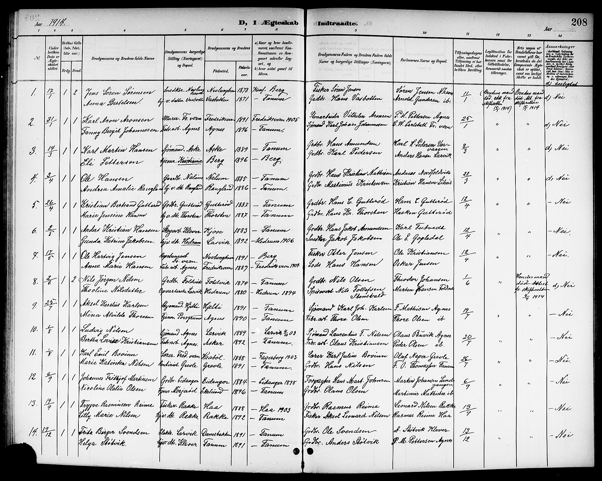 Brunlanes kirkebøker, AV/SAKO-A-342/G/Ga/L0004: Klokkerbok nr. I 4, 1898-1921, s. 208
