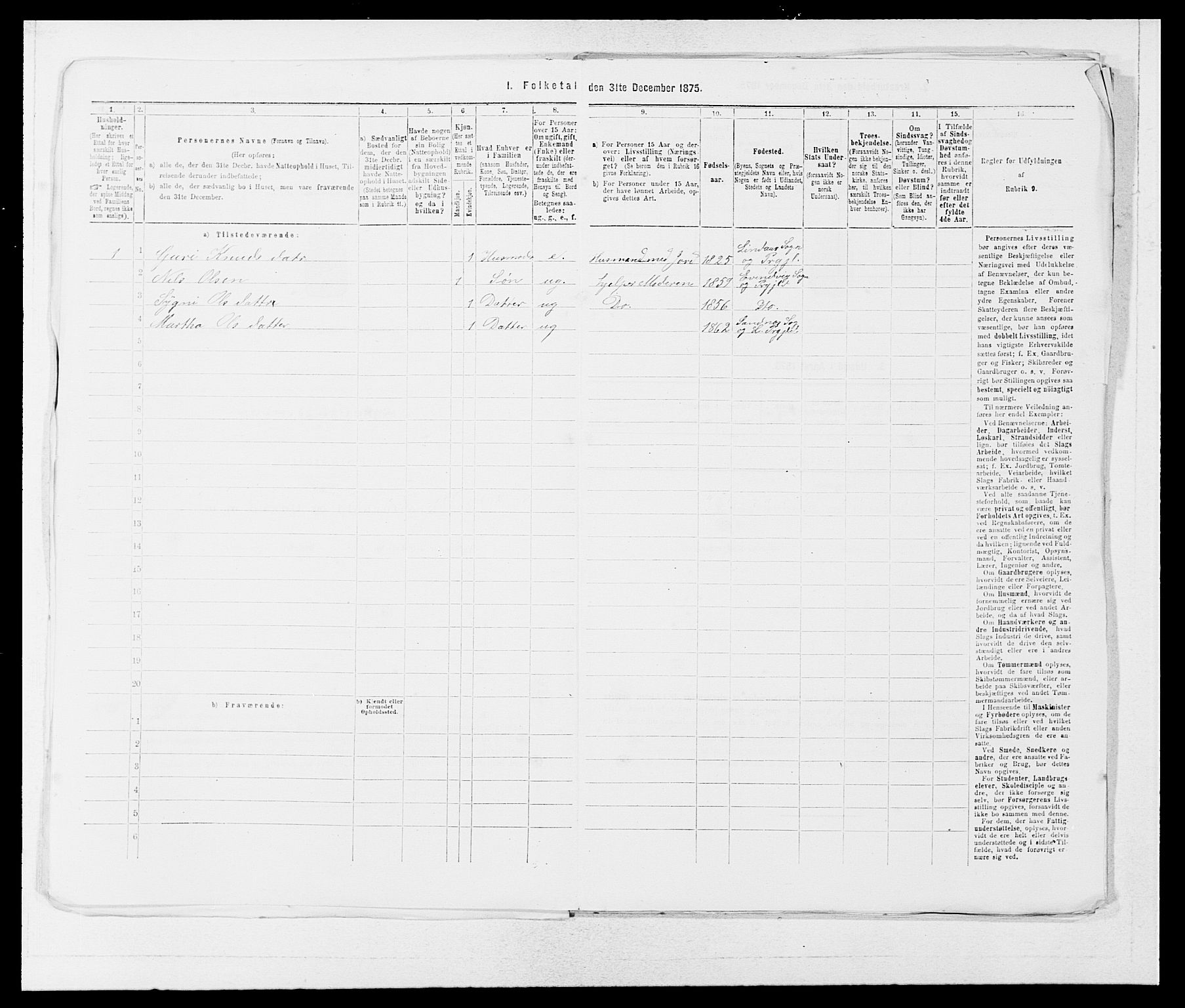 SAB, Folketelling 1875 for 1263P Lindås prestegjeld, 1875, s. 293