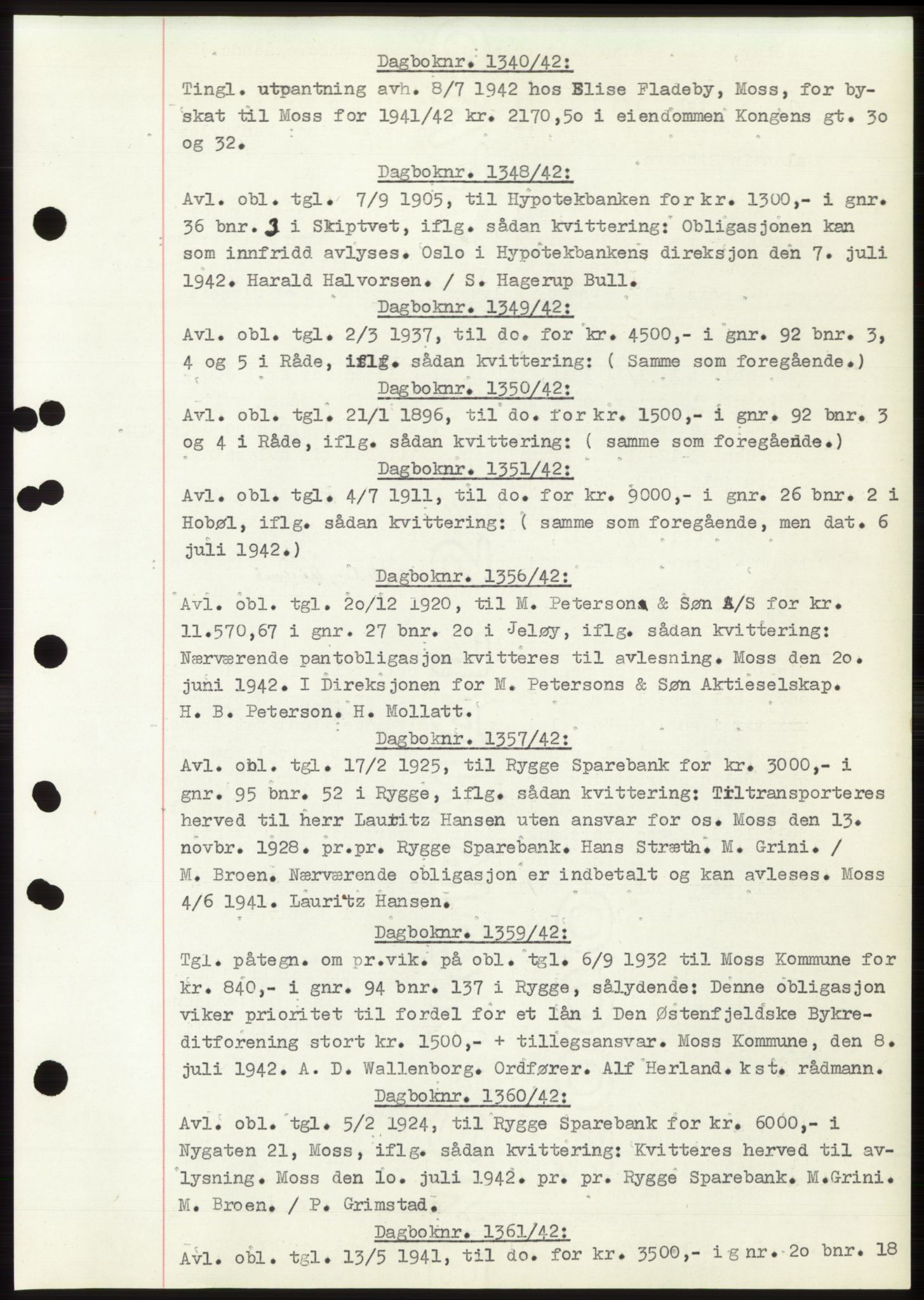 Moss sorenskriveri, SAO/A-10168: Pantebok nr. C10, 1938-1950, Dagboknr: 1340/1942