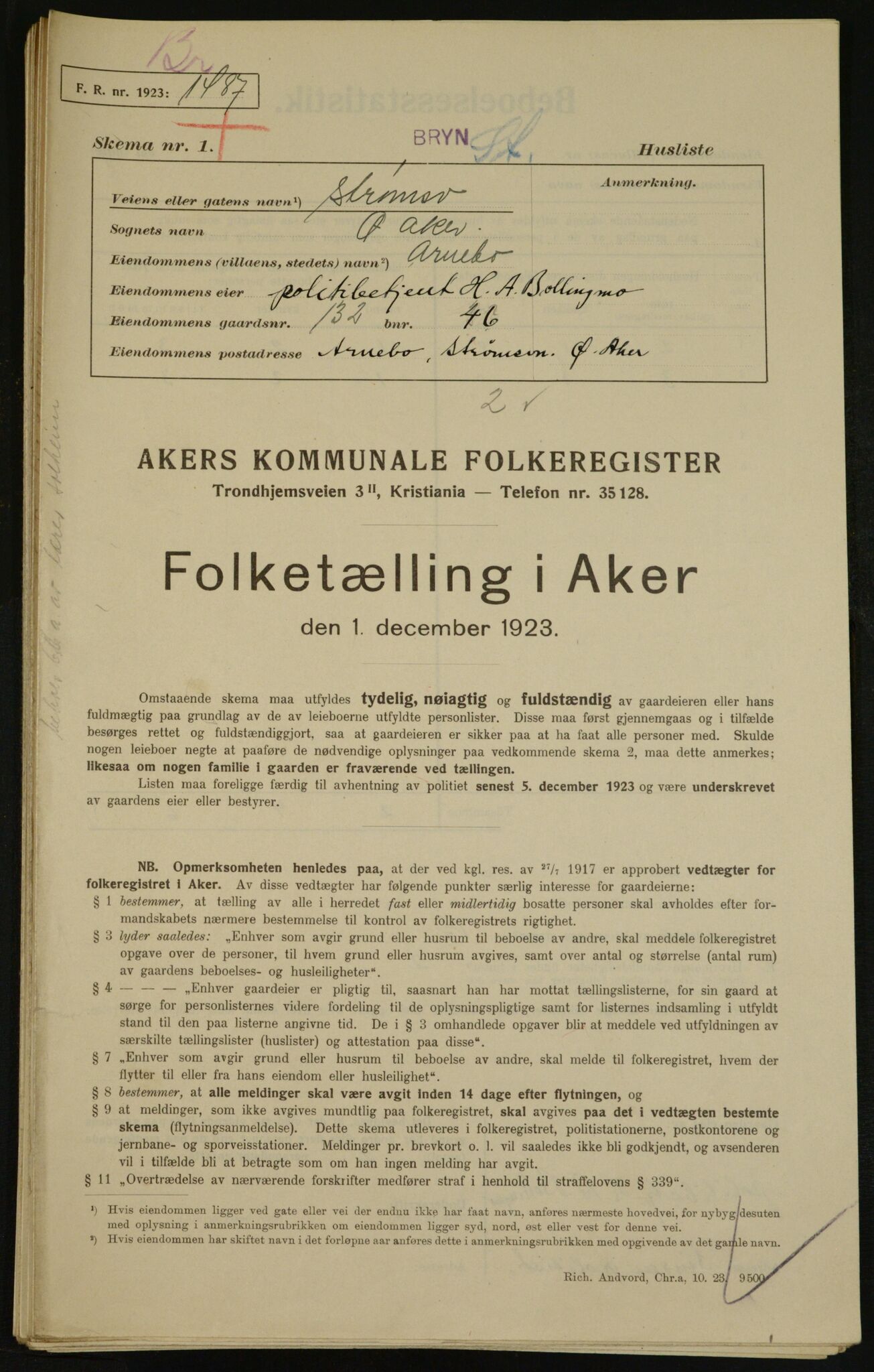 , Kommunal folketelling 1.12.1923 for Aker, 1923, s. 31704