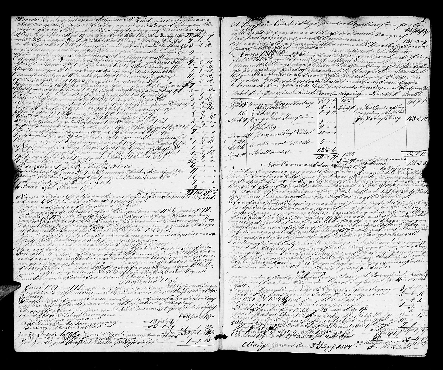 Holt sorenskriveri, SAK/1221-0002/H/Hc/L0001: Skifteprotokoll nr. 1 med register, 1823-1827, s. 1b-2a