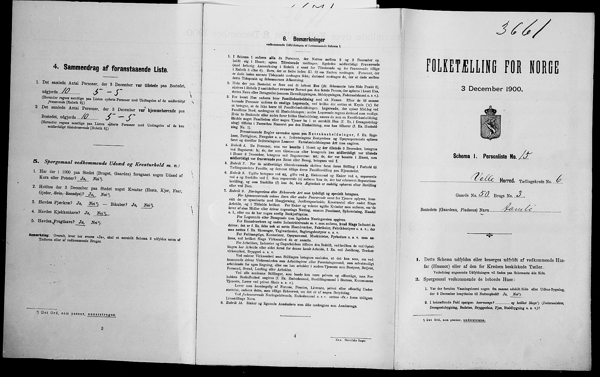 SAK, Folketelling 1900 for 0940 Valle herred, 1900, s. 536