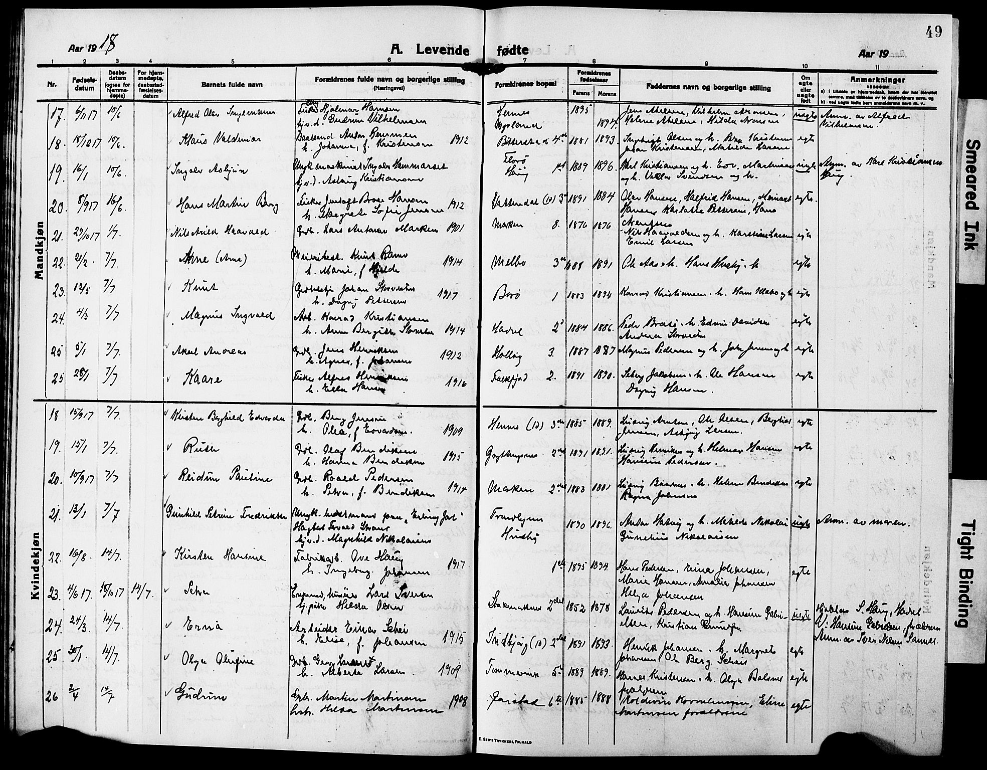 Ministerialprotokoller, klokkerbøker og fødselsregistre - Nordland, AV/SAT-A-1459/888/L1269: Klokkerbok nr. 888C07, 1913-1927, s. 49
