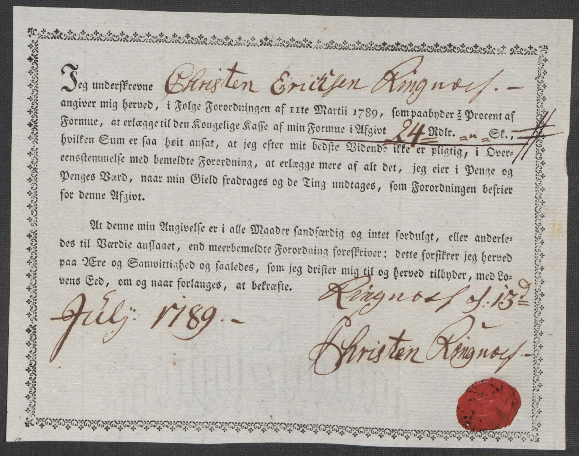 Rentekammeret inntil 1814, Reviderte regnskaper, Mindre regnskaper, AV/RA-EA-4068/Rf/Rfe/L0013: Hedmark fogderi, 1789, s. 350