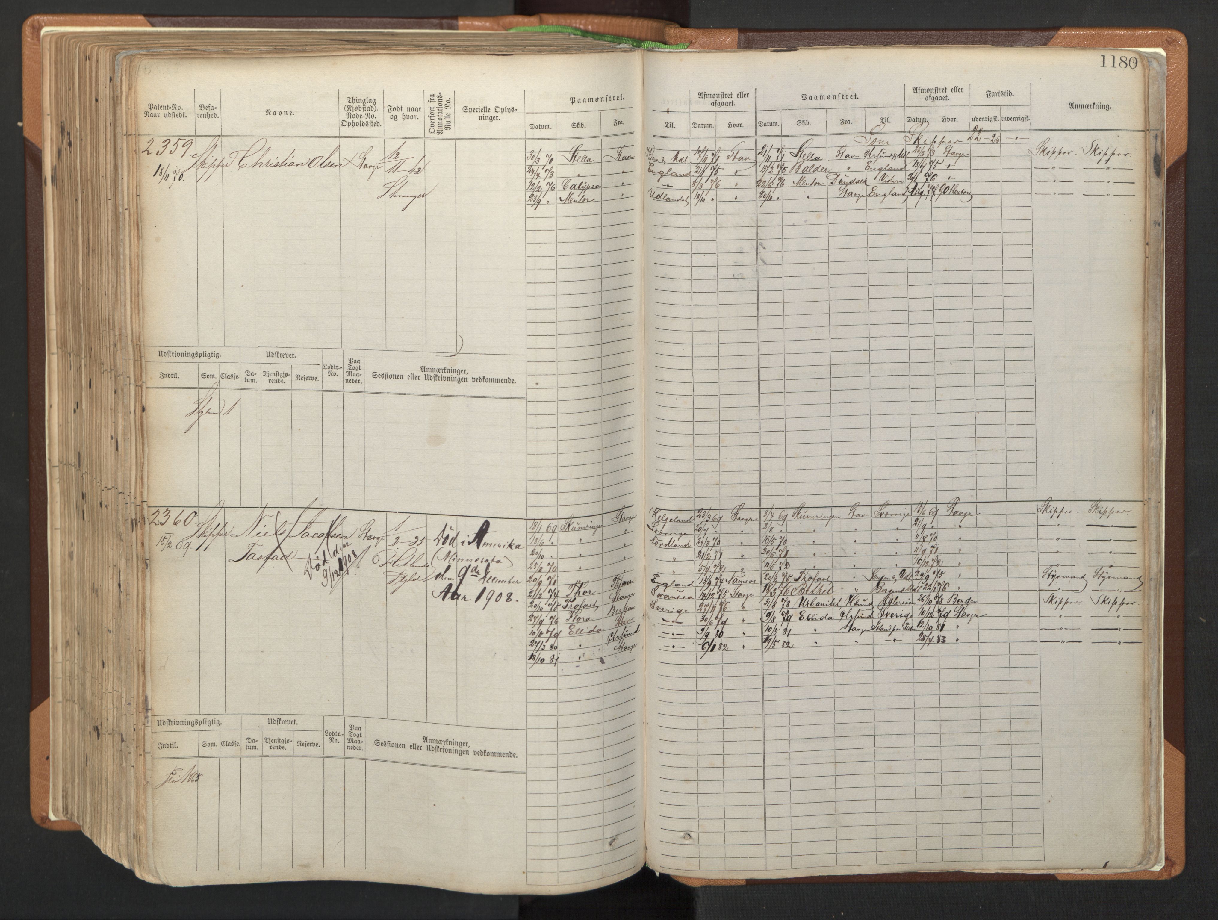 Stavanger sjømannskontor, AV/SAST-A-102006/F/Fb/Fbb/L0006: Sjøfartshovedrulle, patentnr. 1607-2402 (del 3), 1869-1880, s. 380