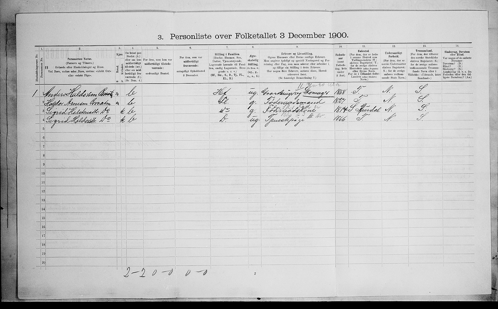 SAH, Folketelling 1900 for 0542 Nord-Aurdal herred, 1900, s. 714