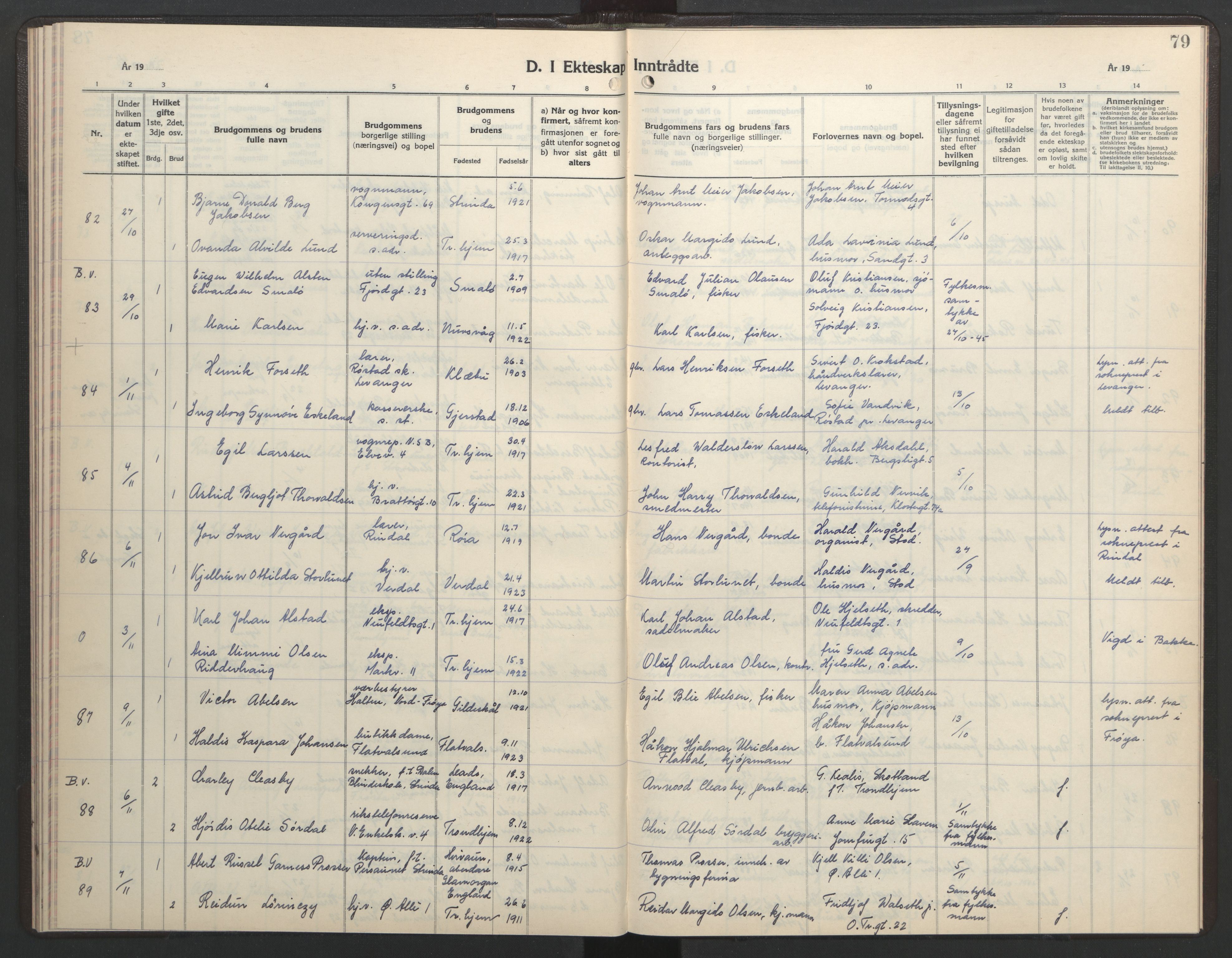 Ministerialprotokoller, klokkerbøker og fødselsregistre - Sør-Trøndelag, SAT/A-1456/602/L0154: Klokkerbok nr. 602C22, 1940-1947, s. 79