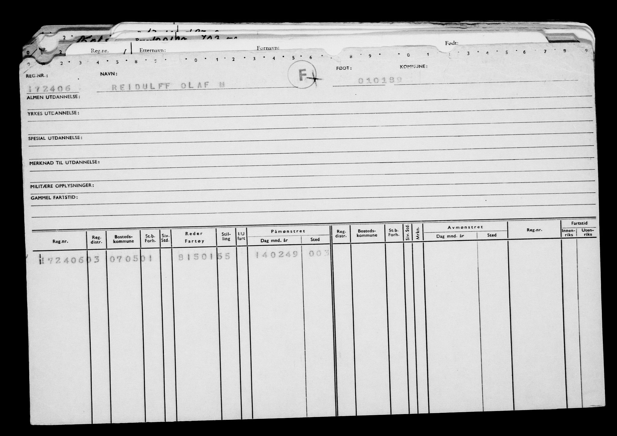 Direktoratet for sjømenn, AV/RA-S-3545/G/Gb/L0006: Hovedkort, 1889, s. 1
