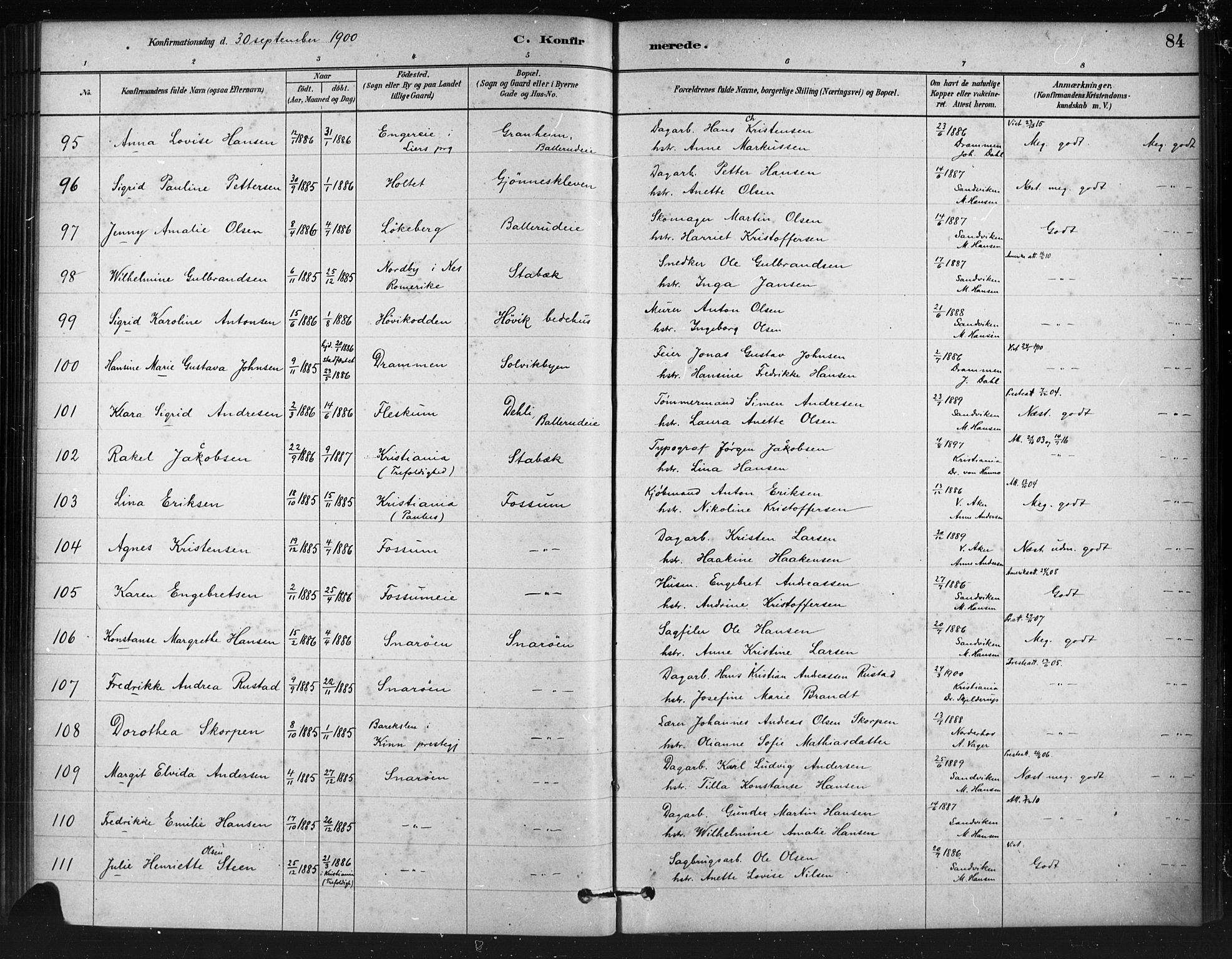 Asker prestekontor Kirkebøker, AV/SAO-A-10256a/F/Fc/L0002: Ministerialbok nr. III 2, 1879-1904, s. 84