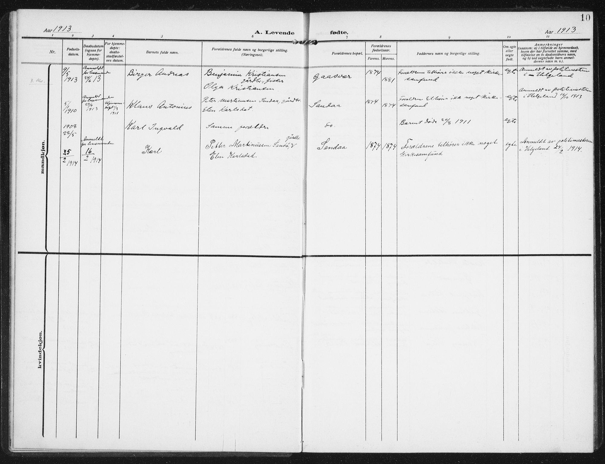 Ministerialprotokoller, klokkerbøker og fødselsregistre - Nordland, AV/SAT-A-1459/843/L0629: Ministerialbok nr. 843A04, 1907-1925, s. 10