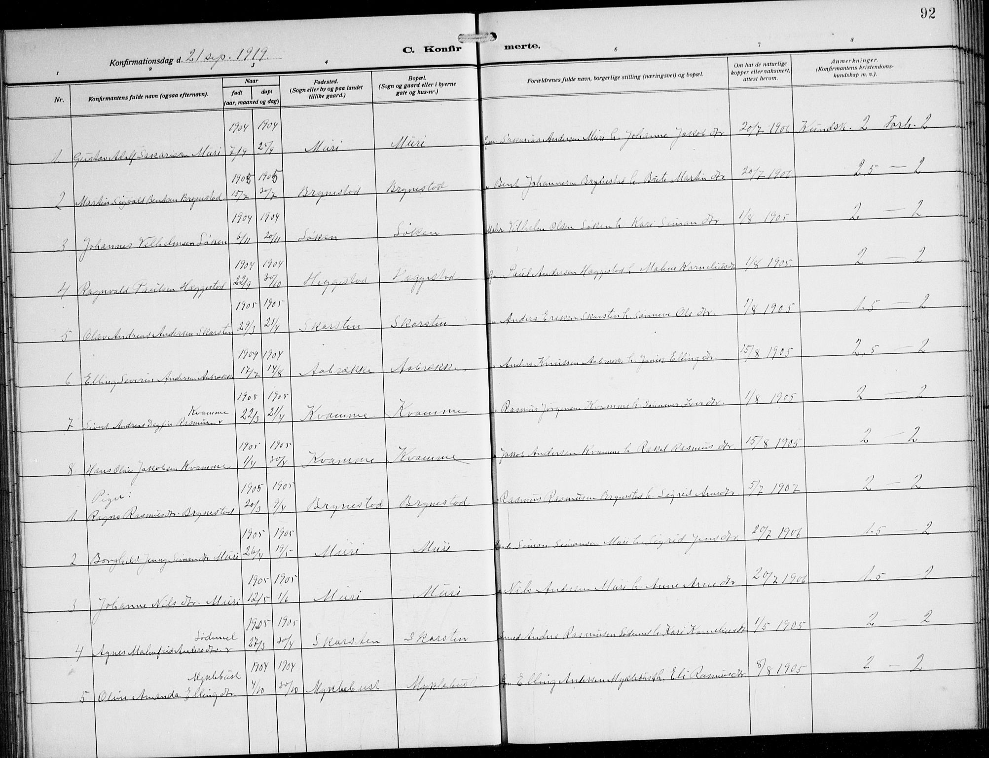 Innvik sokneprestembete, AV/SAB-A-80501: Klokkerbok nr. B 5, 1915-1943, s. 92