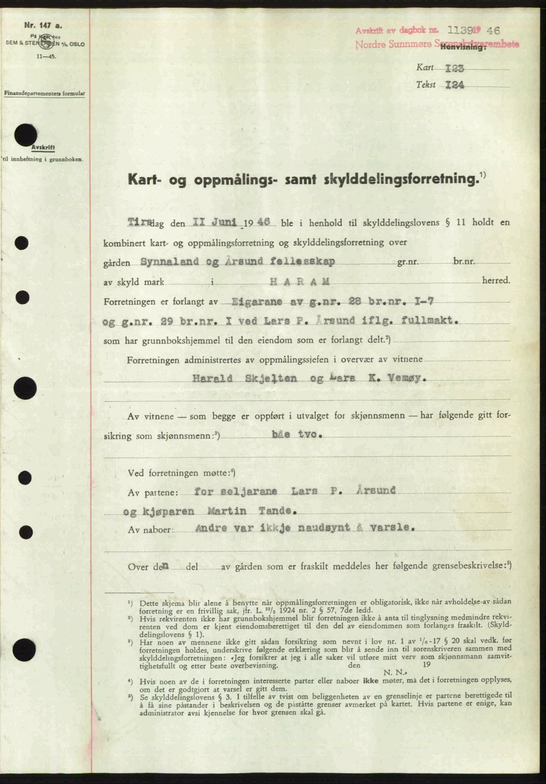 Nordre Sunnmøre sorenskriveri, SAT/A-0006/1/2/2C/2Ca: Pantebok nr. A22, 1946-1946, Dagboknr: 1139/1946